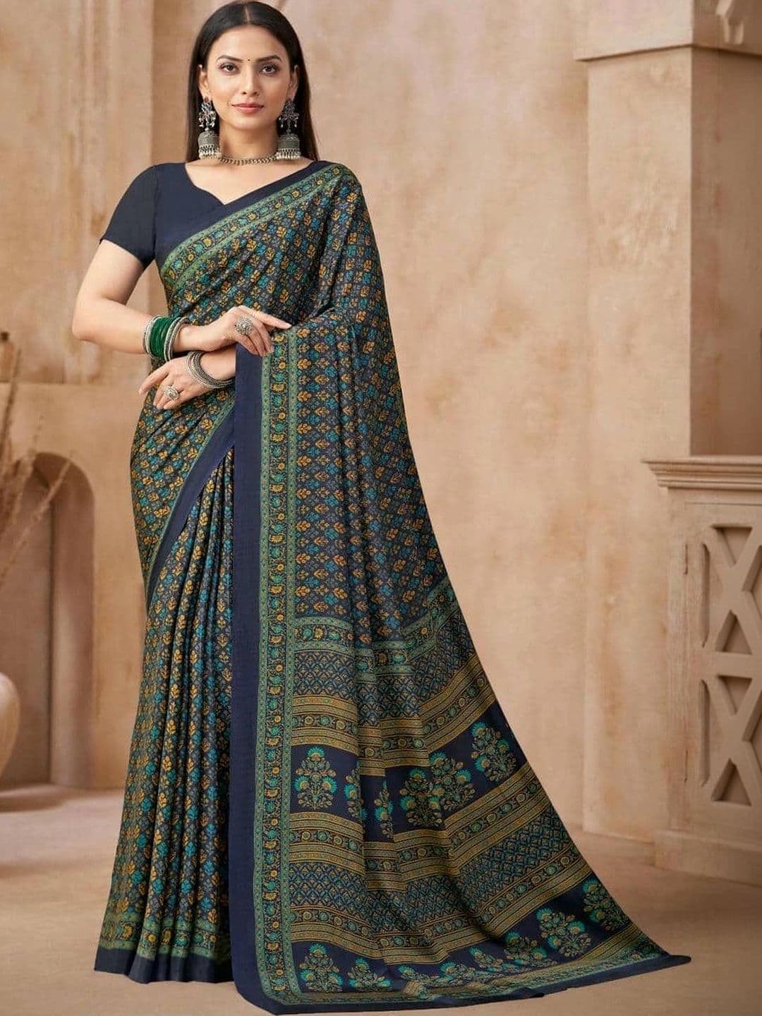 all about you Floral Pure Crepe Saree - view 1