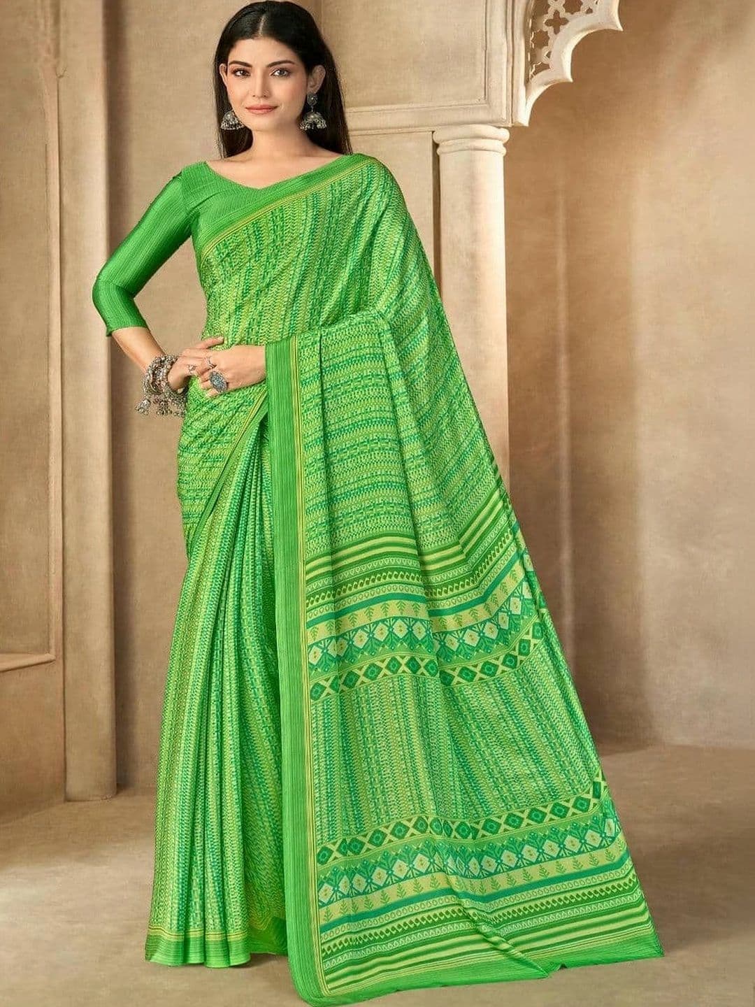 all about you Women Printed Crepe Saree with Unstitched Blouse Piece - view 1