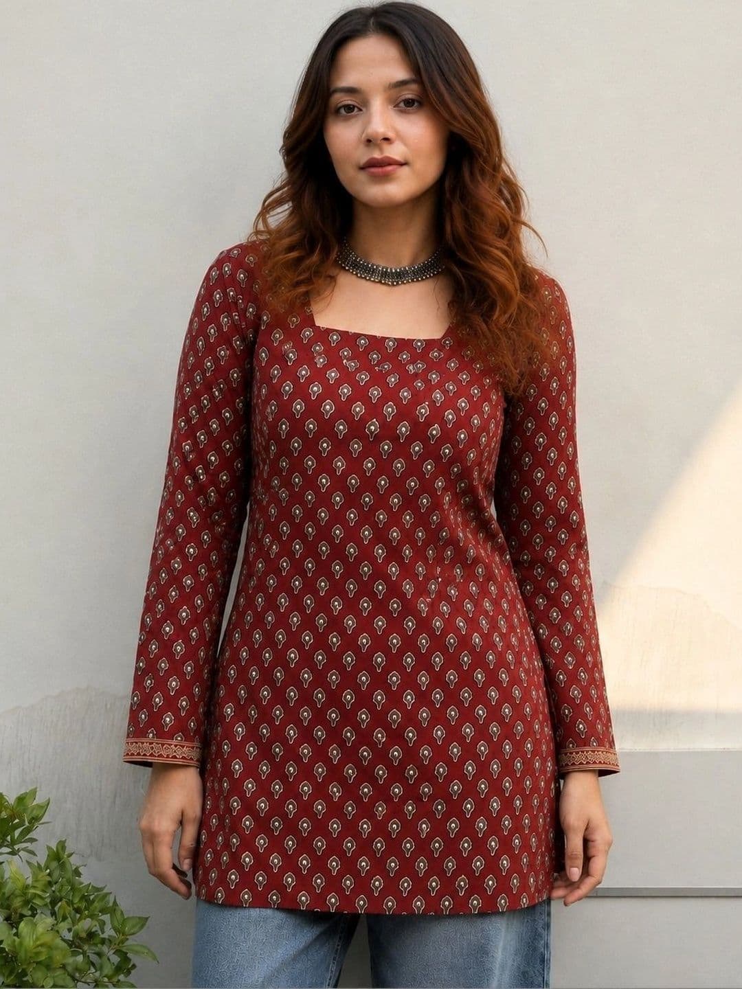 JERRY AND HANPHIL Ethnic Motifs Printed Square Neck Kurti - view 1