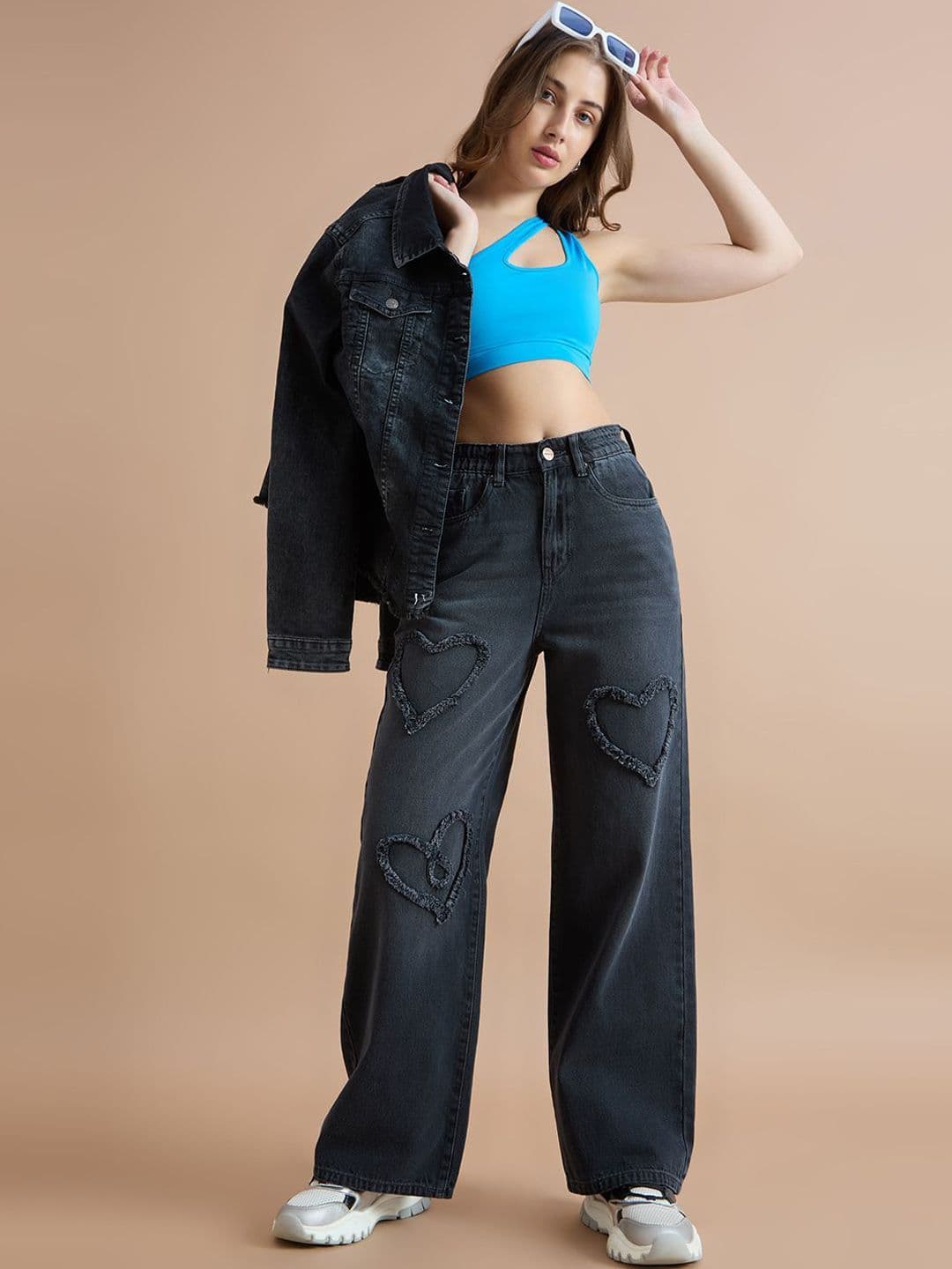 TARAMA Women Wide Leg High-Rise Mildly Distressed Light Fade Cotton Jeans - view 1