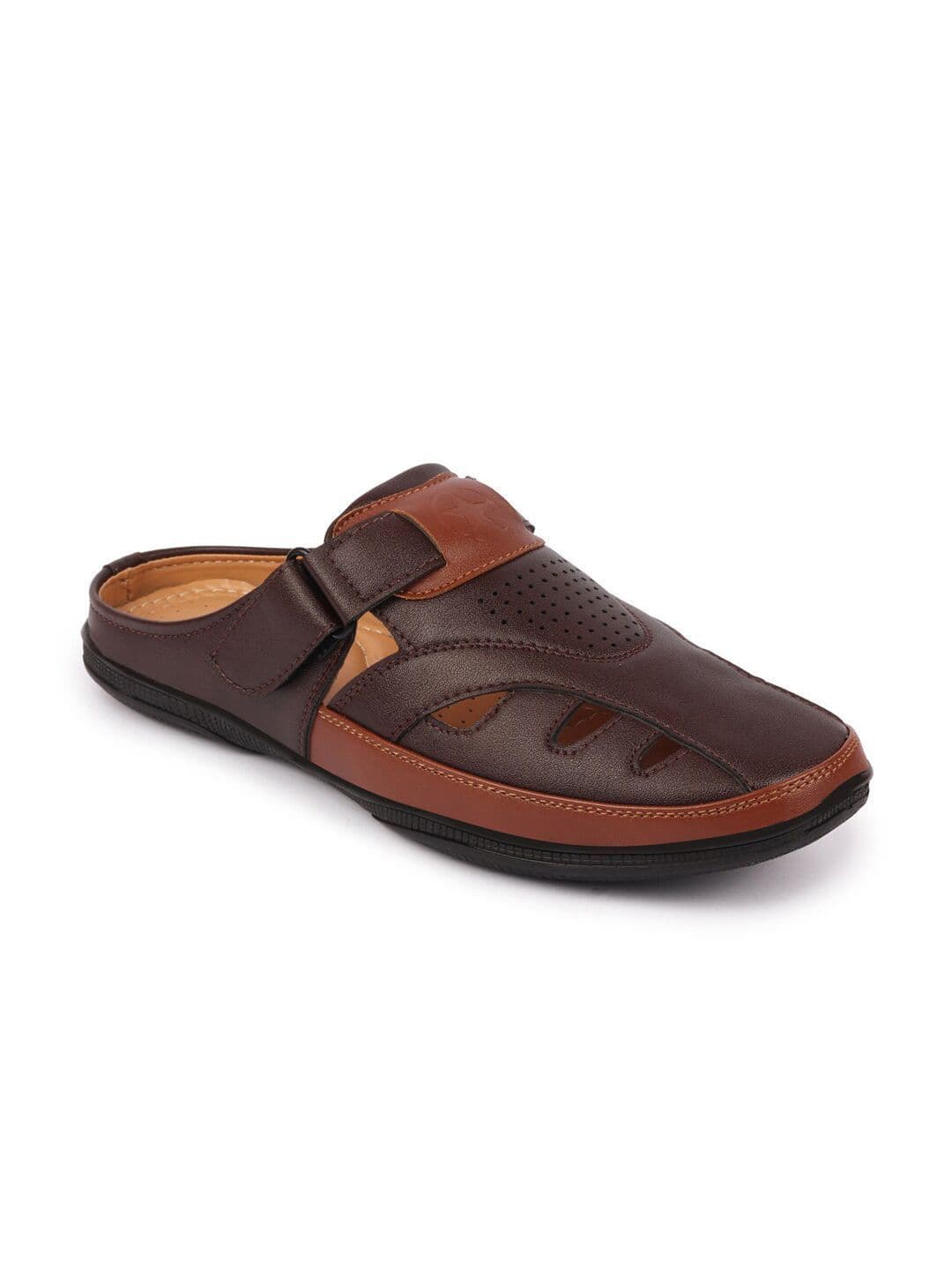 FAUSTO Men Brown Laser Cut Design Shoe-Style Sandals - view 1