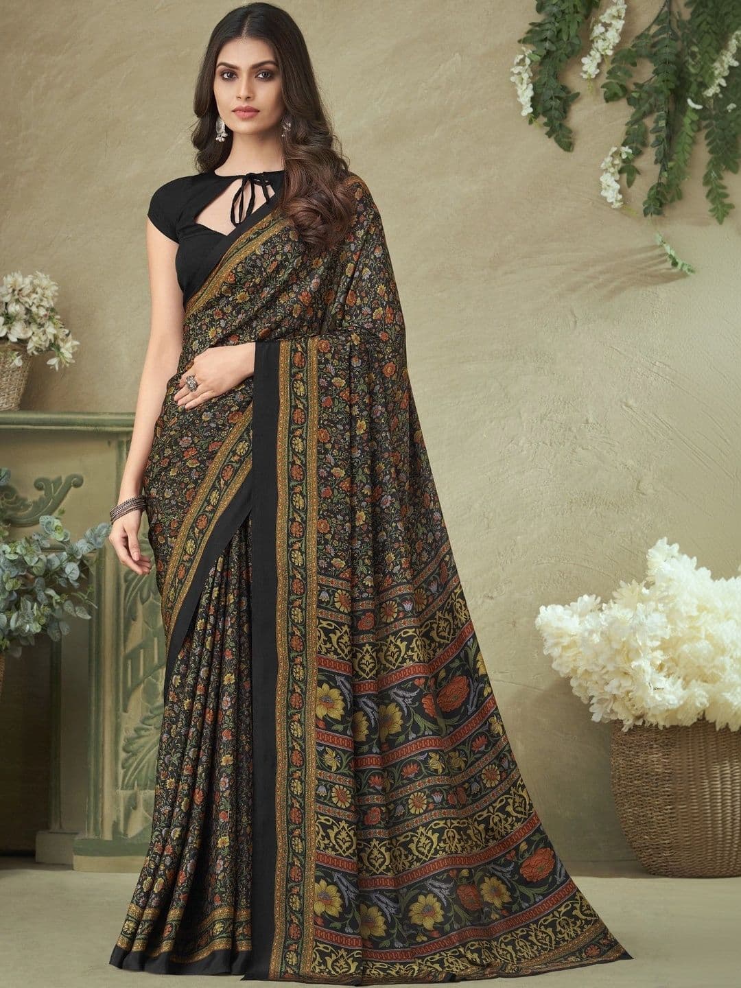 KALINI Floral Pure Crepe Saree - view 1