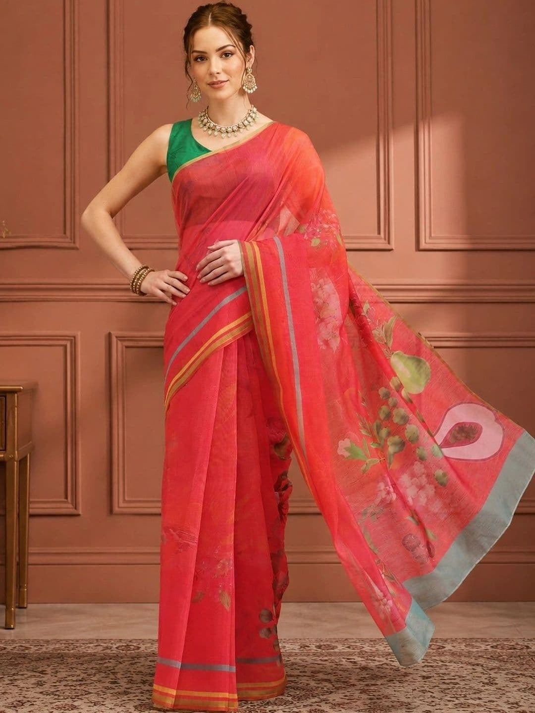 HERE&NOW Ethnic Motifs Zari Silk Cotton Handloom Saree - view 1