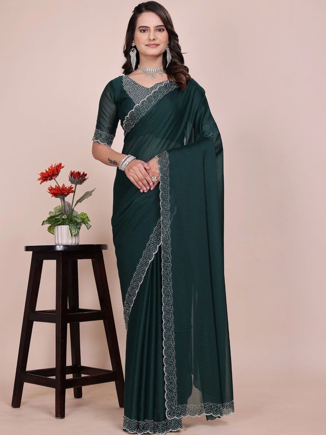 Mitera Embellished Beads and Stones Poly Georgette Designer Saree - view 1