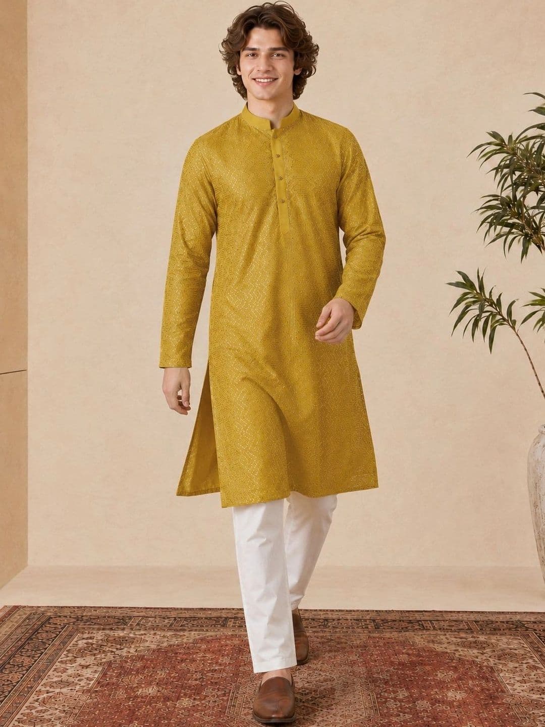 Anouk Men Chevron Embellished Sequinned Liva Kurta - view 1