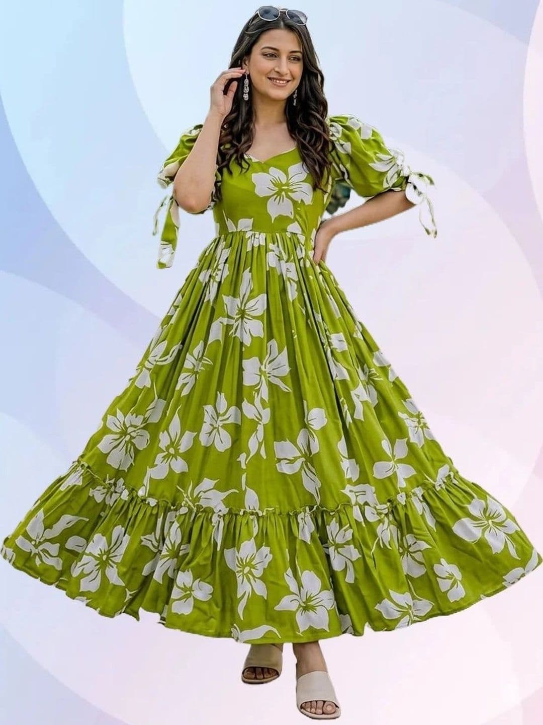 HERE&NOW Printed Pure Cotton Square Neck Gown Ethnic Dresses - view 1