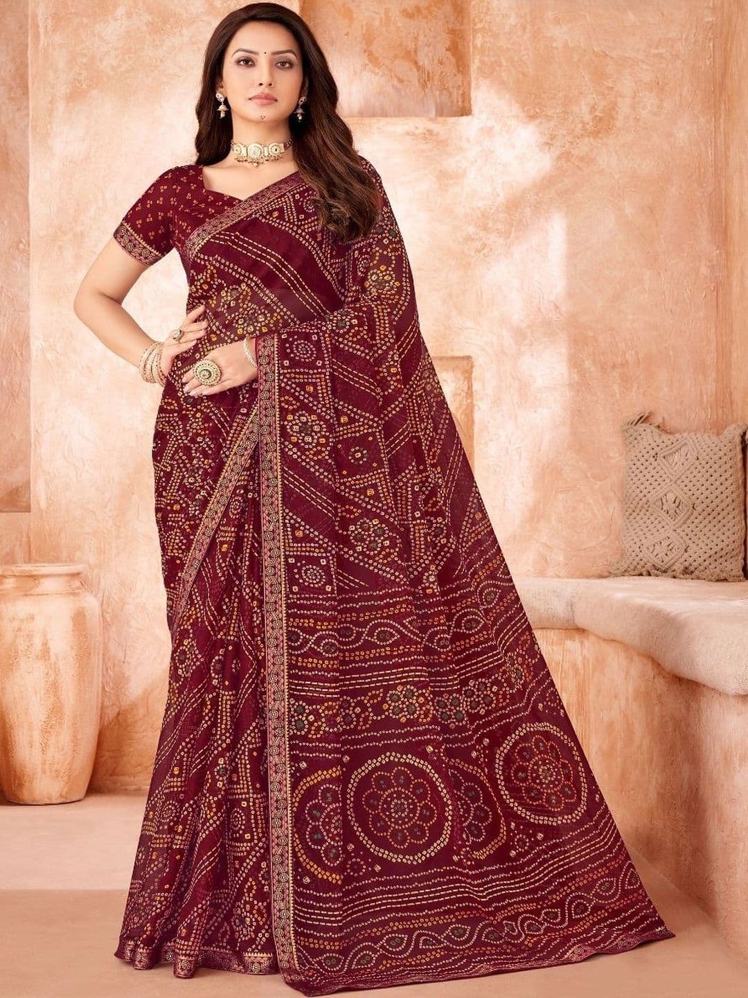 Ambuja International Bandhani Pure Chiffon Bandhani Saree - view 1