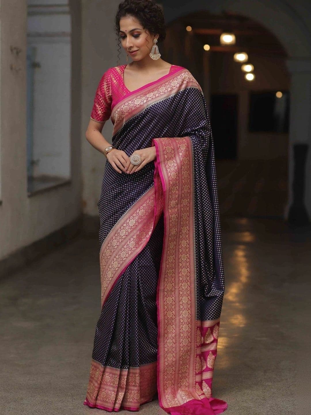 Sangria Woven Design Zari Silk Blend Designer Saree - view 1