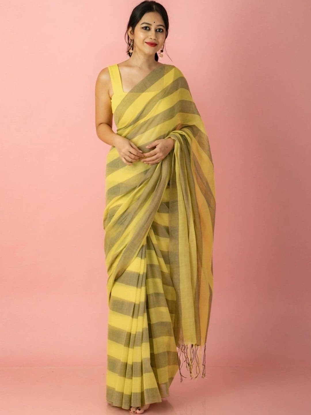 Sangria Striped Pure Linen Designer Saree - view 1