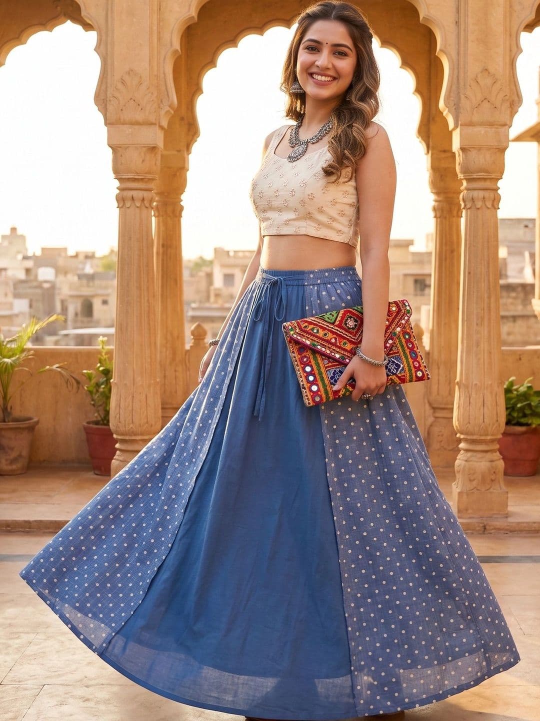 zuri Women Cotton Self Design Full Length Flared Skirt - view 1