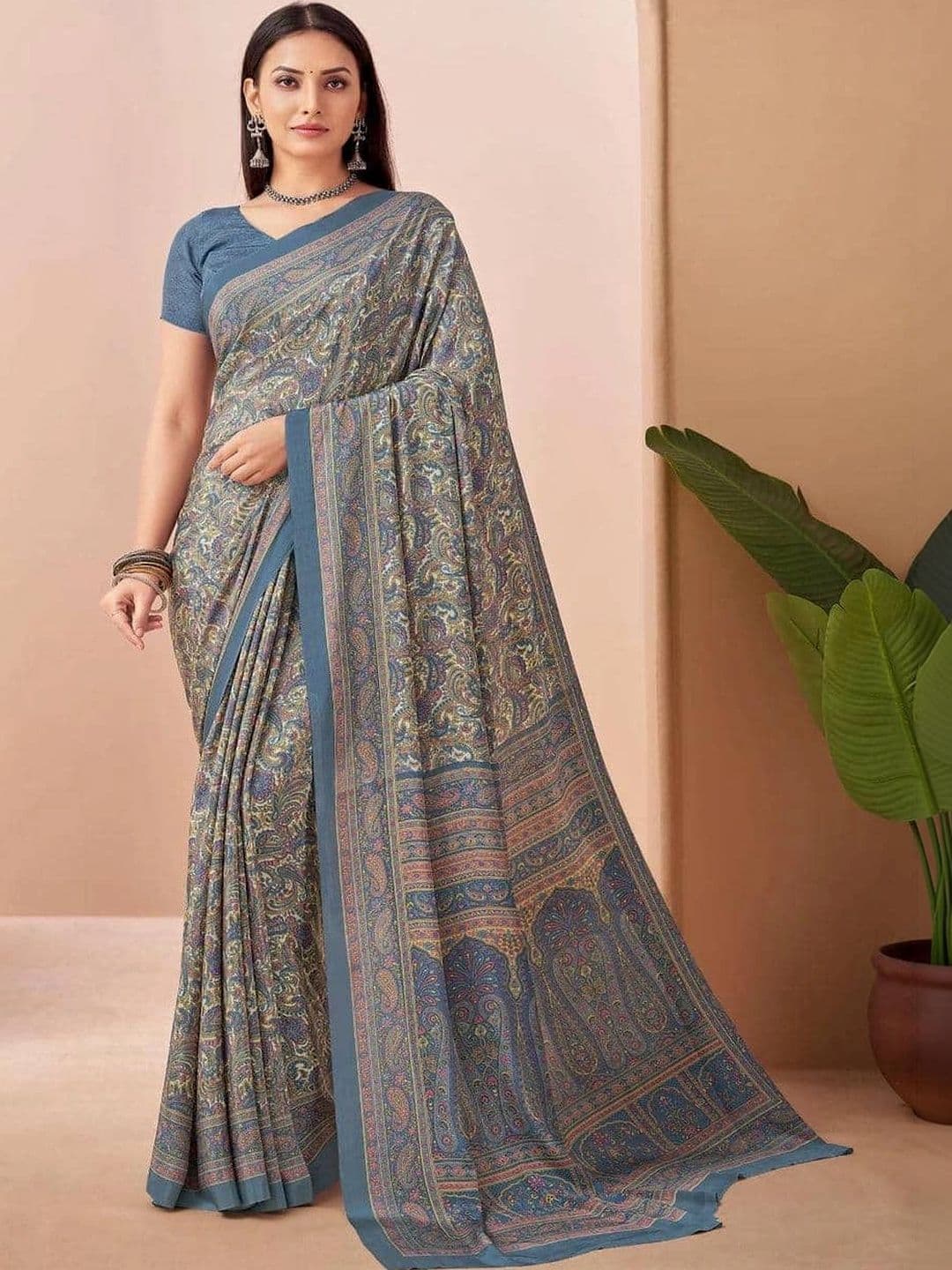 Ambuja International Floral Pure Crepe Saree - view 1