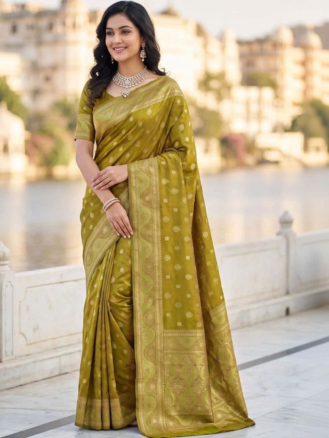 Shivkrupa Fashion Ethnic Motifs Zari Silk Blend Banarasi Saree - view 1