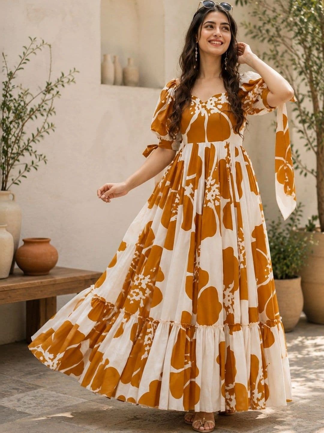 KAVYA FASHION Printed Pure Cotton Square Neck Gown Ethnic Dresses - view 1
