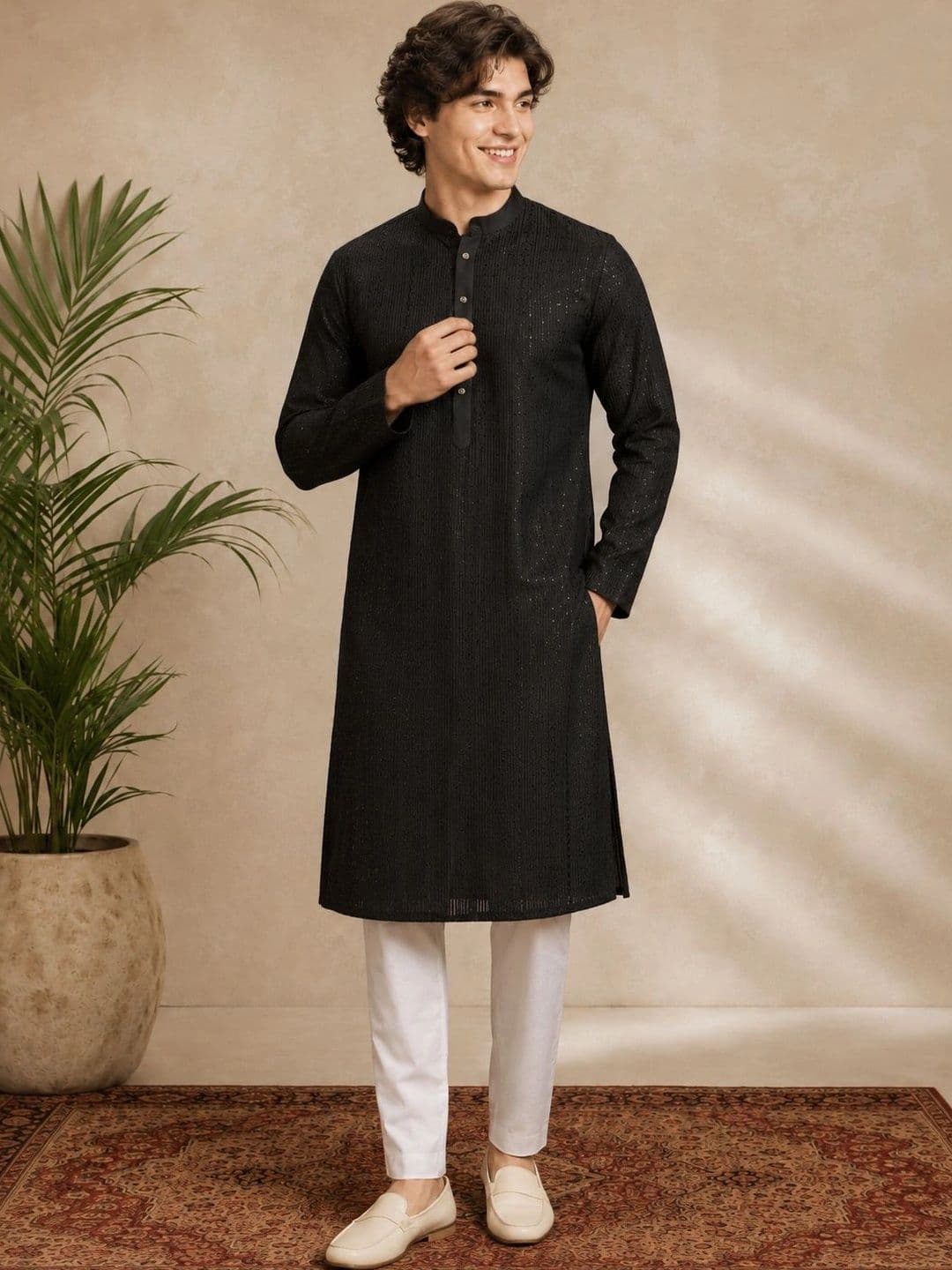 Anouk Men Embroidered Sequinned Liva Kurta - view 1
