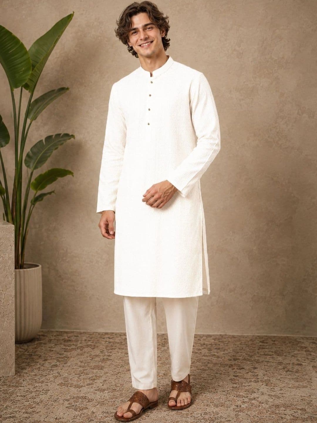 HERE&NOW Men Embroidered Sequinned Liva Kurta - view 1