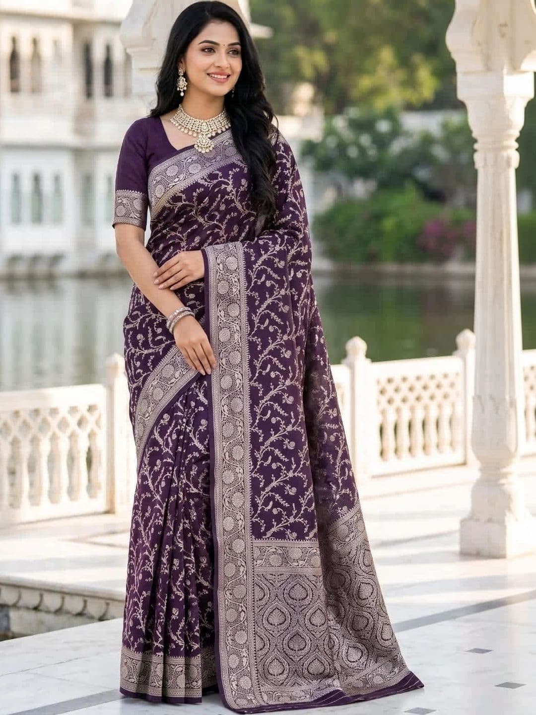 Shivkrupa Fashion Floral Zari Silk Blend Banarasi Saree - view 1