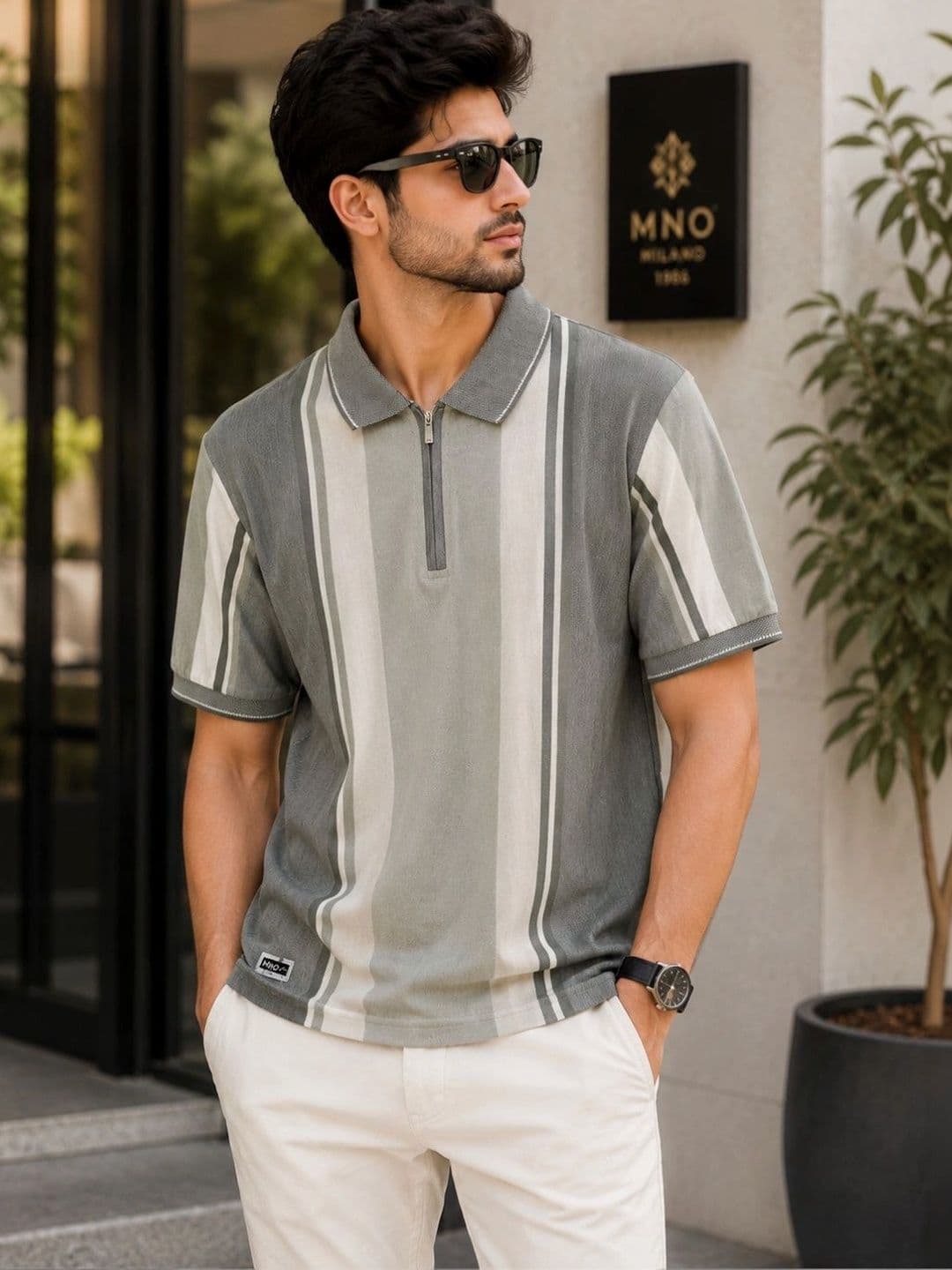 MNO Men Striped Polo Collar T-shirt - view 1