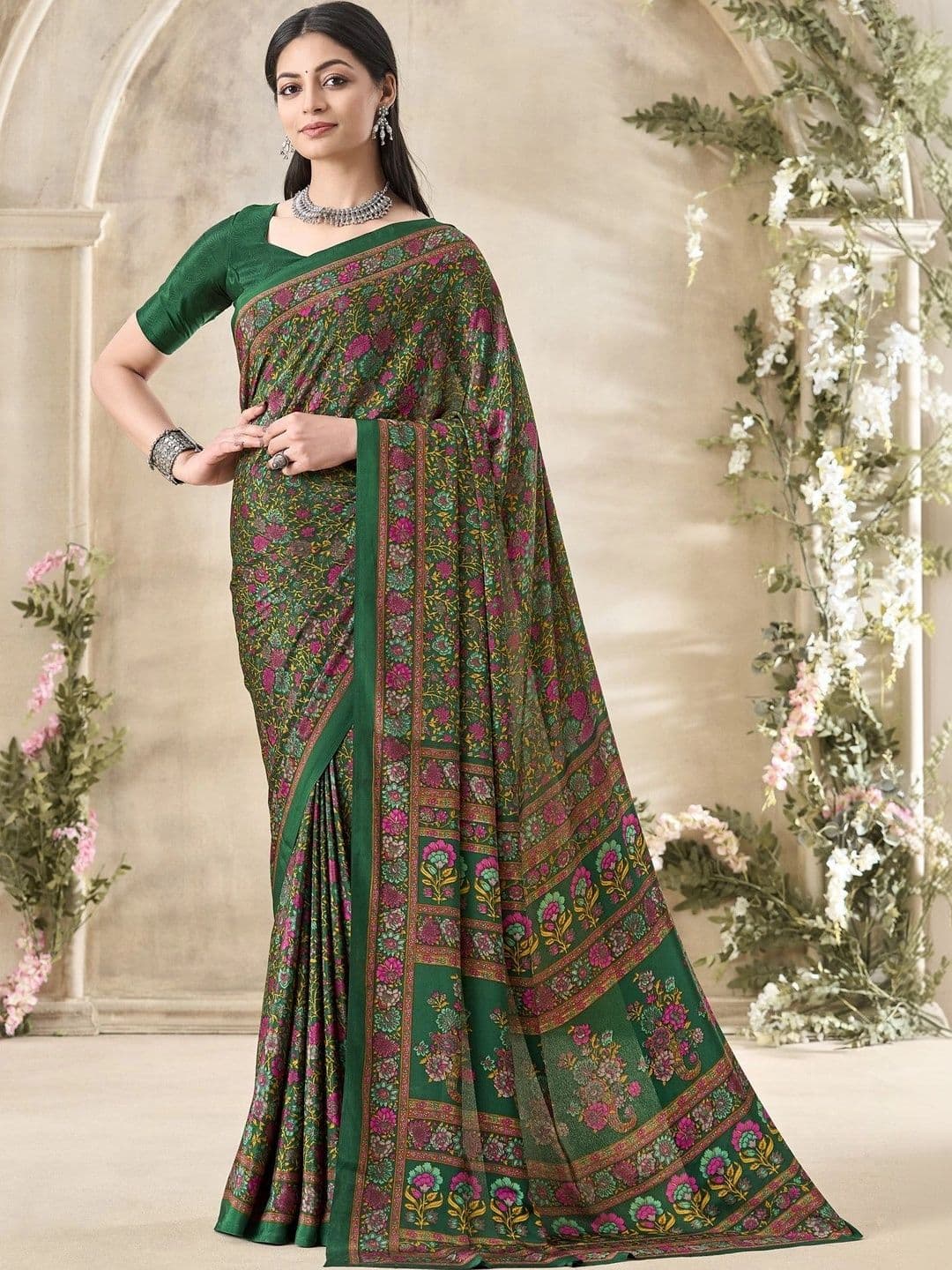 KALINI Floral Pure Crepe Saree - view 1
