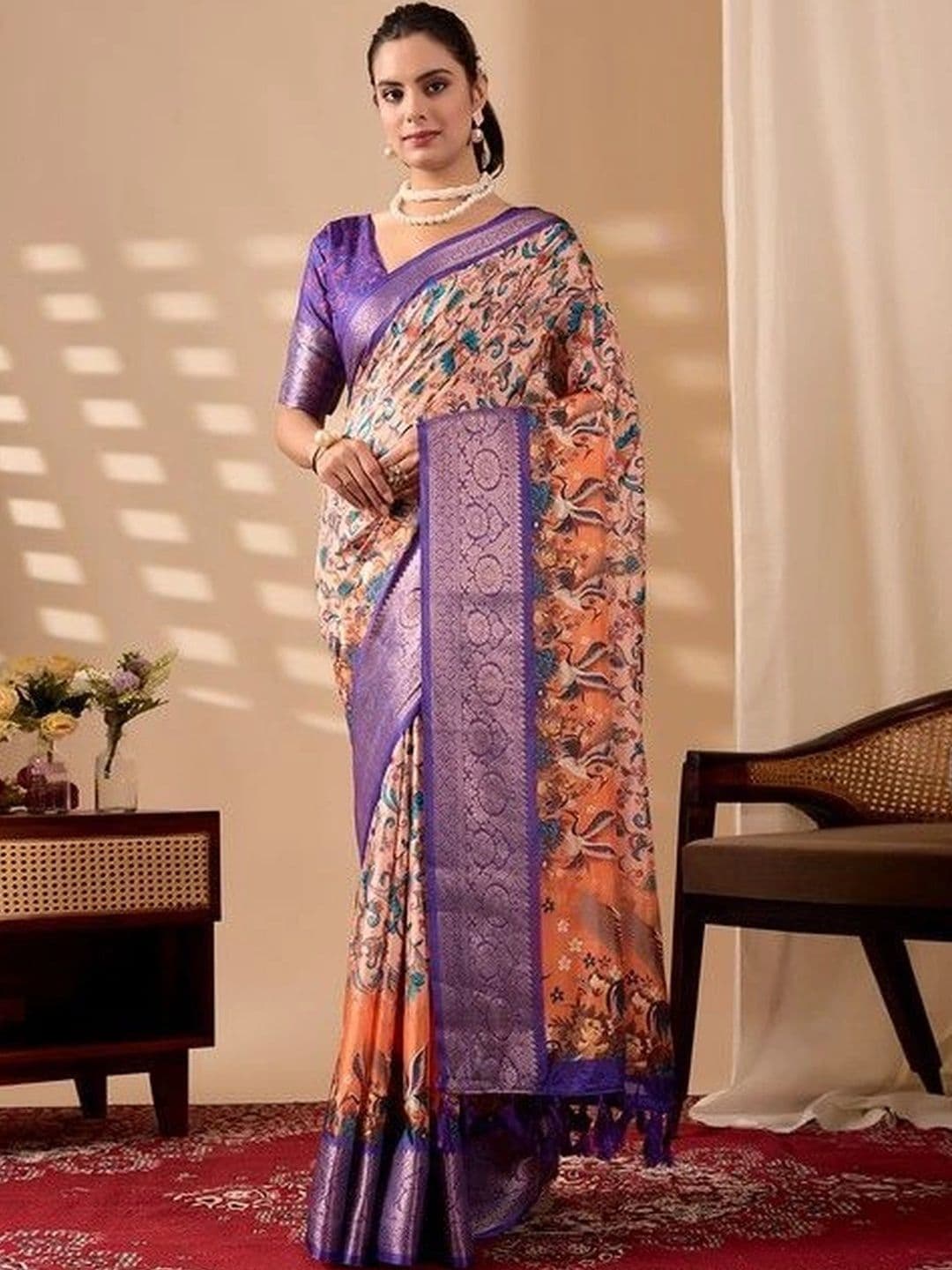 CHERIEE FASHION Floral Silk Blend Designer Saree - view 1