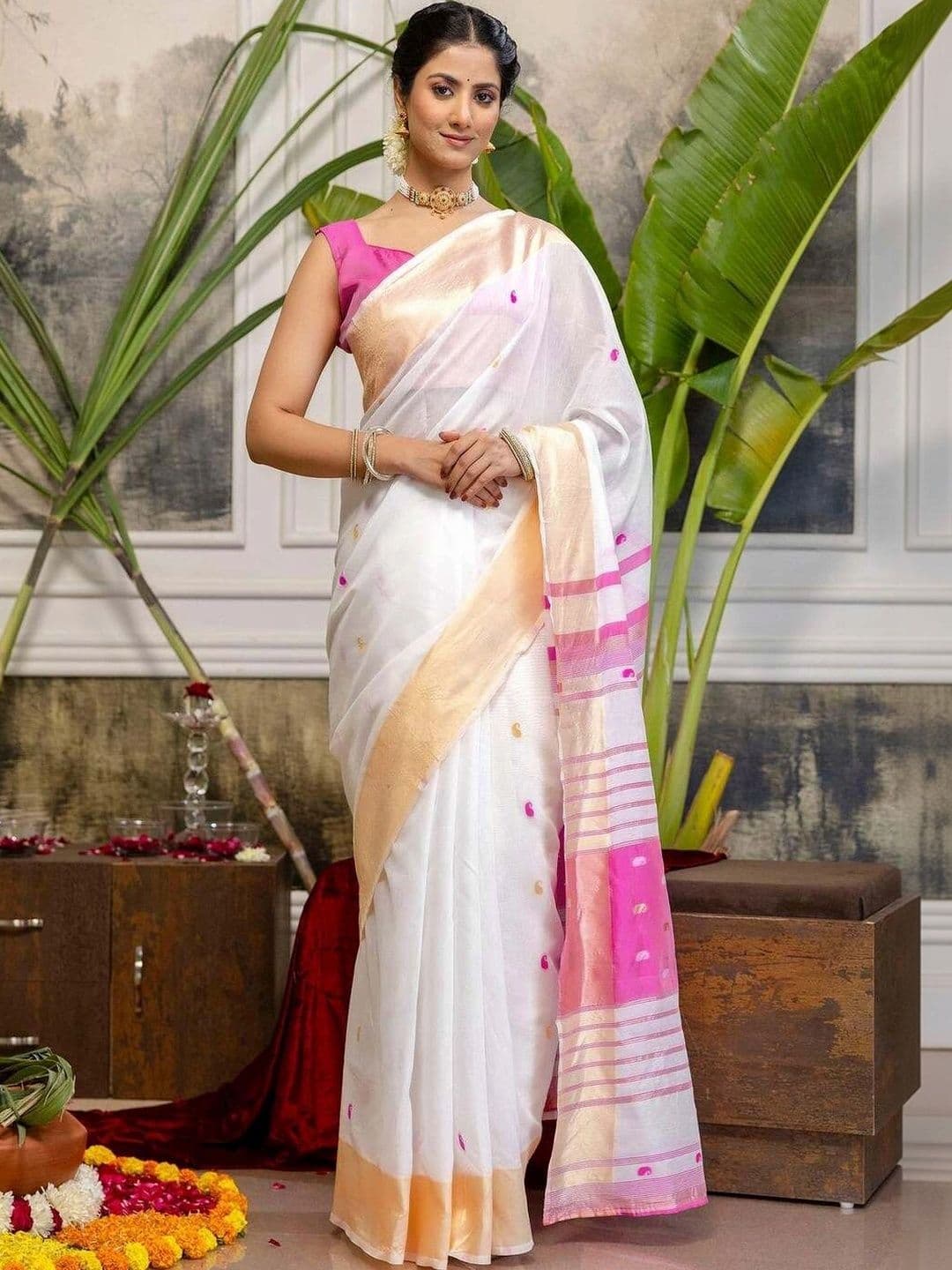 Sangria Woven Design Pure Linen Designer Saree - view 1