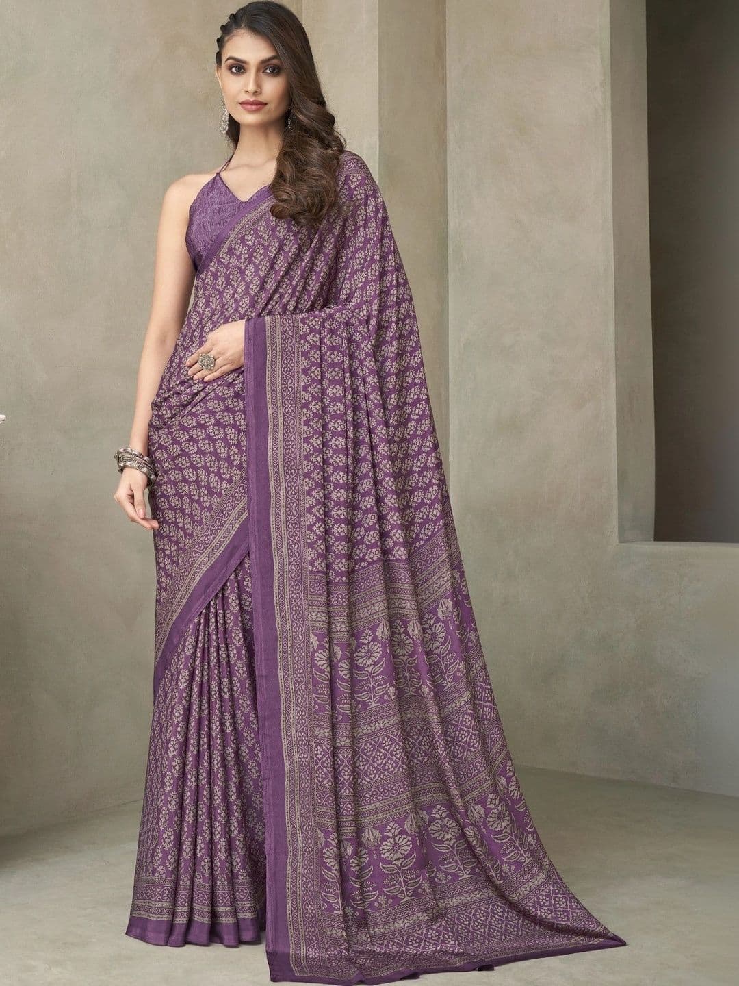 HERE&NOW Floral Pure Crepe Saree - view 1