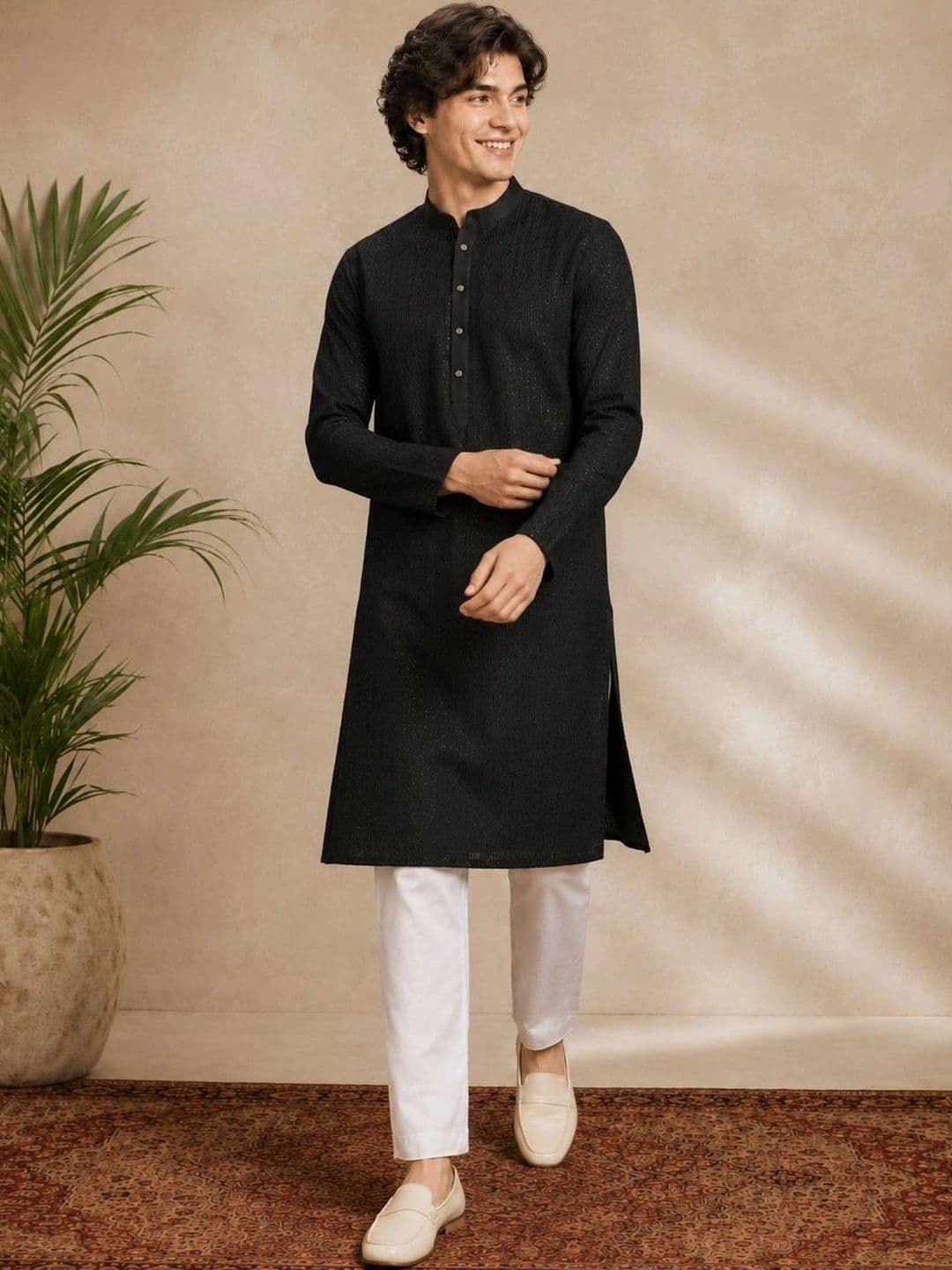 HERE&NOW Men Embroidered Sequinned Liva Kurta - view 1