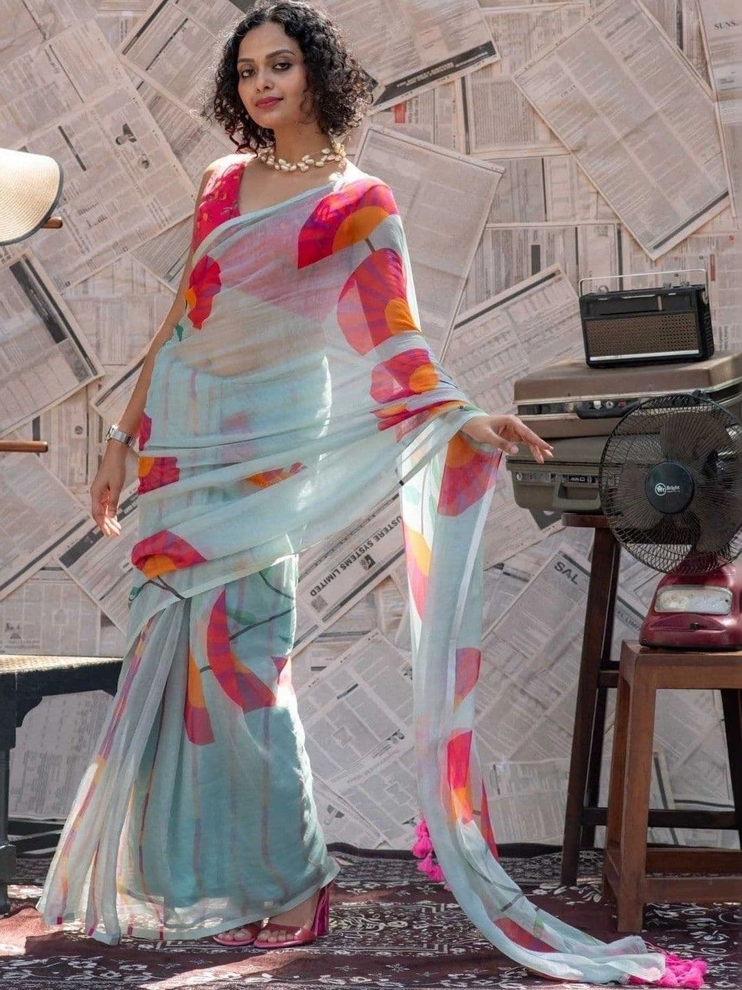Sangria Floral Pure Linen Designer Saree - view 1