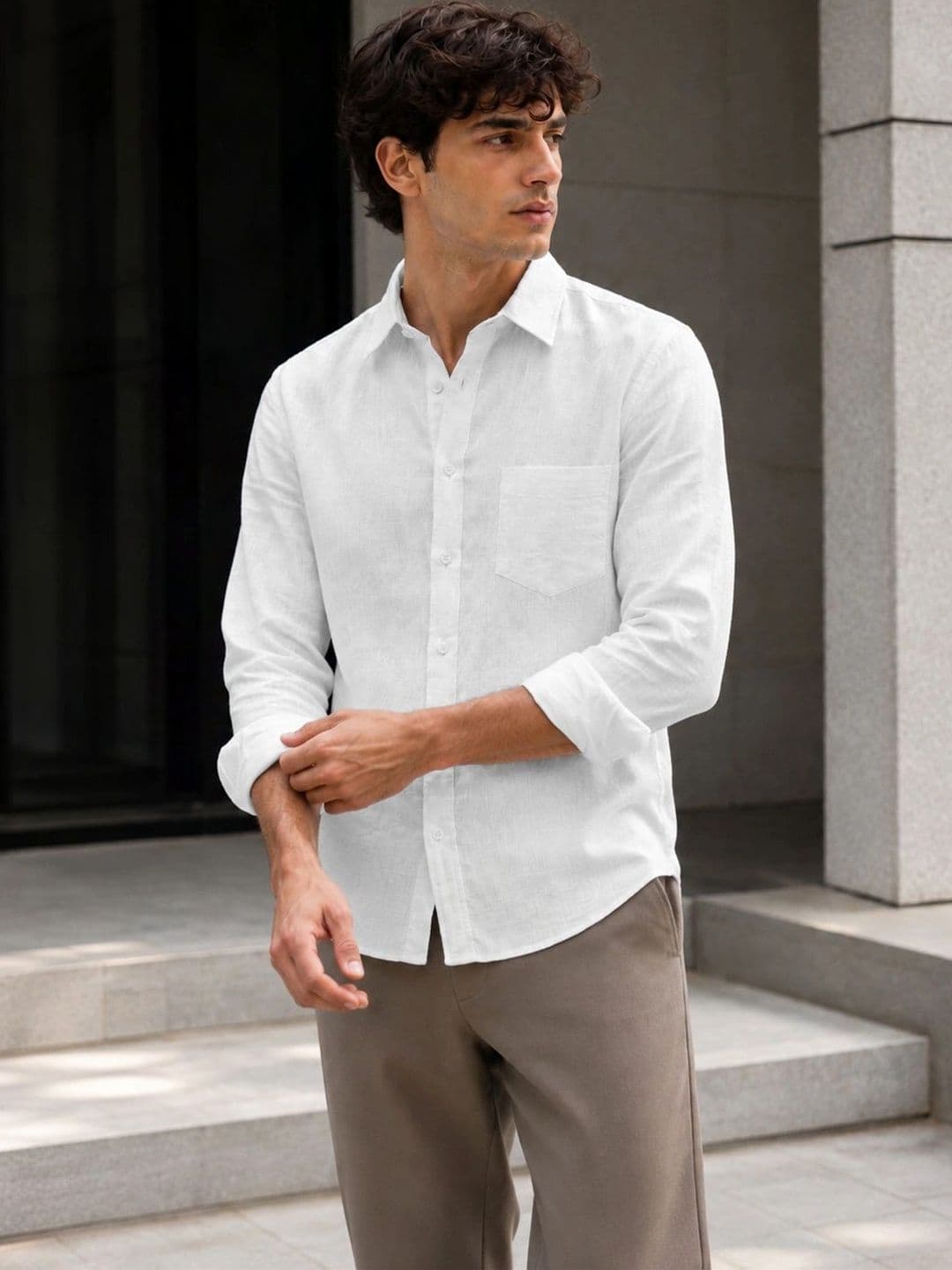 FRANKSHIRT Men's White Textured Linen Shirt Full Sleeve Casual Regular Fit Shirt - view 1