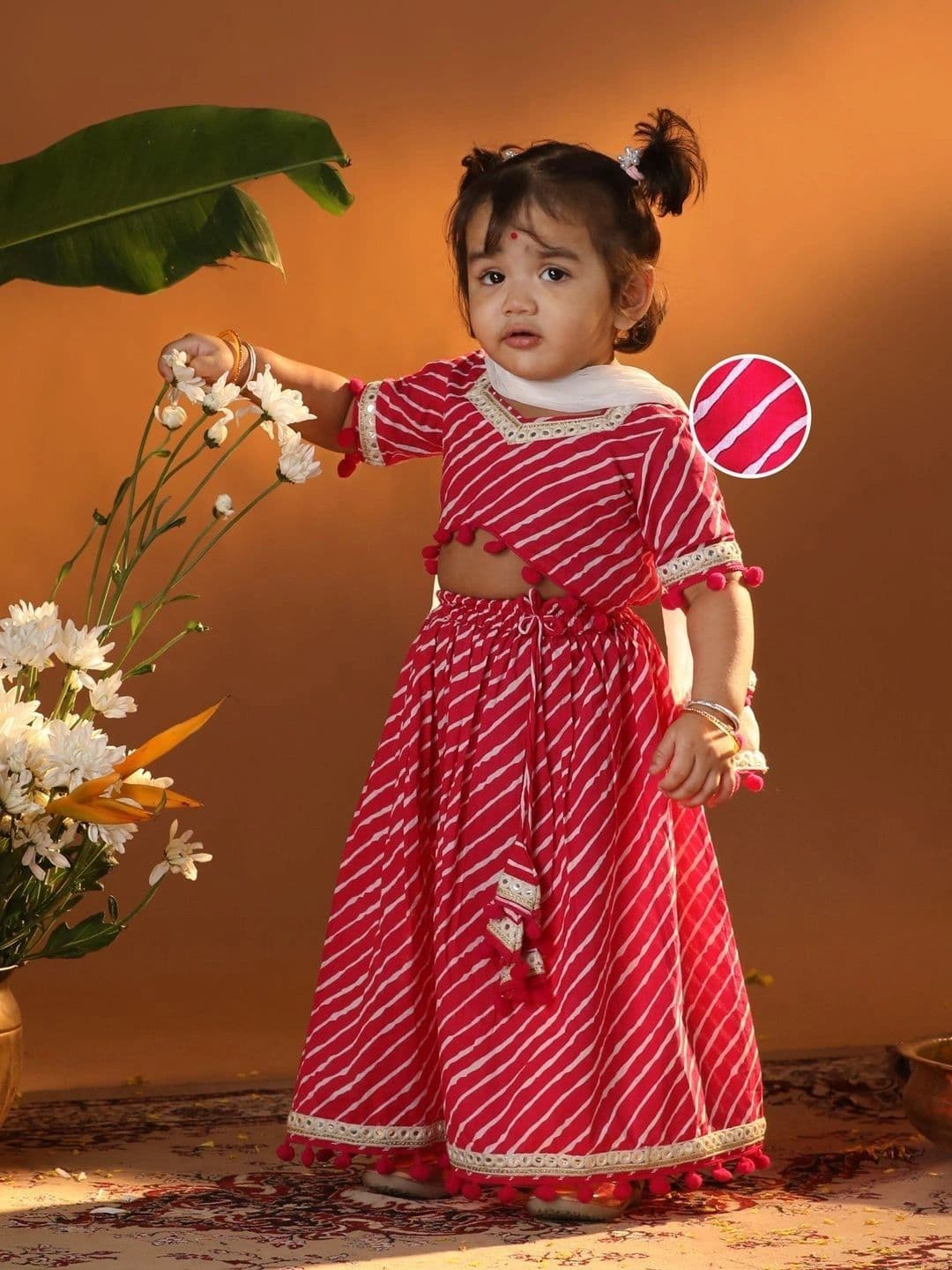 VASTRAMAY Girls Printed Mirror Work Ready to Wear Lehenga & Blouse Tassels - view 1