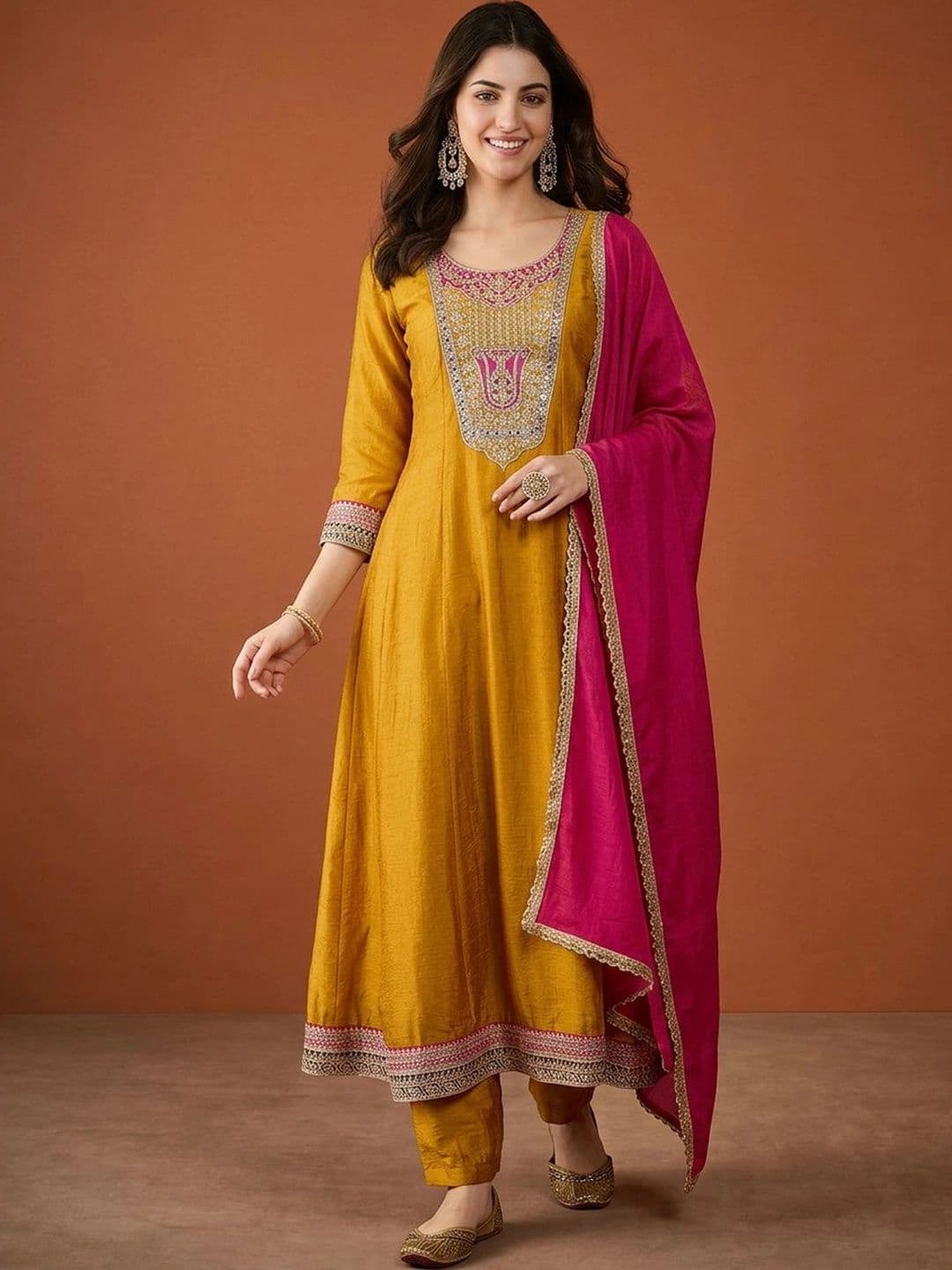 Moda Rapido Women Embroidered Regular Sequinned Kurta with Trousers & With Dupatta - view 1