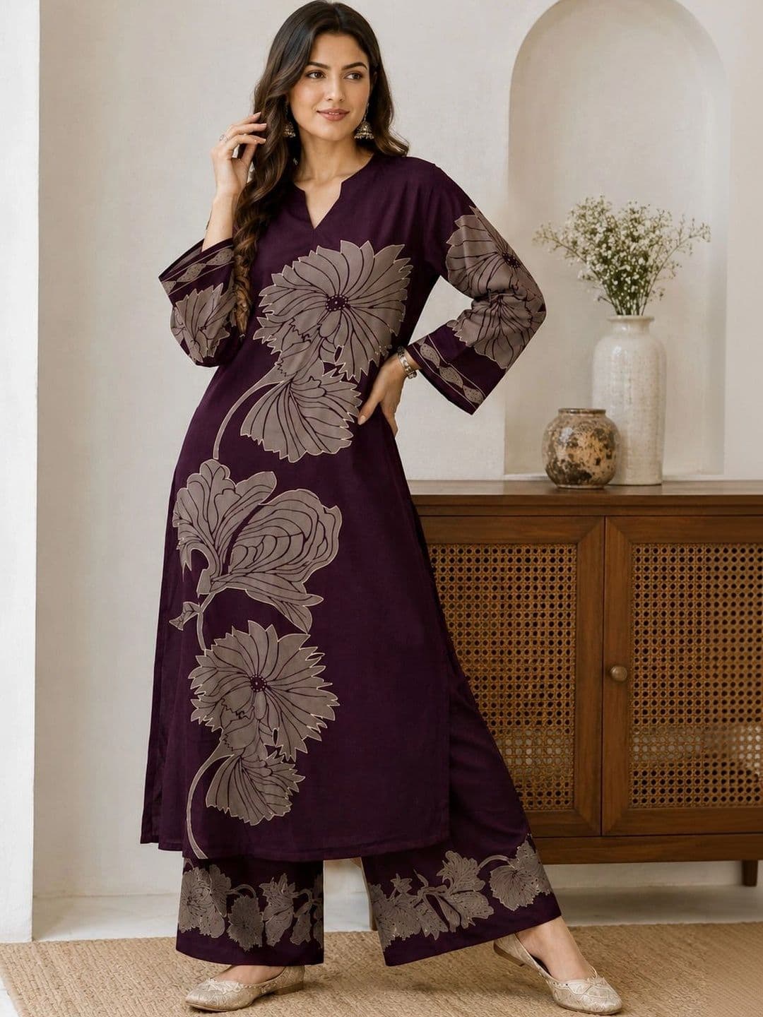 Tabeedah Women Floral Printed Regular Kurti with Palazzos - view 1