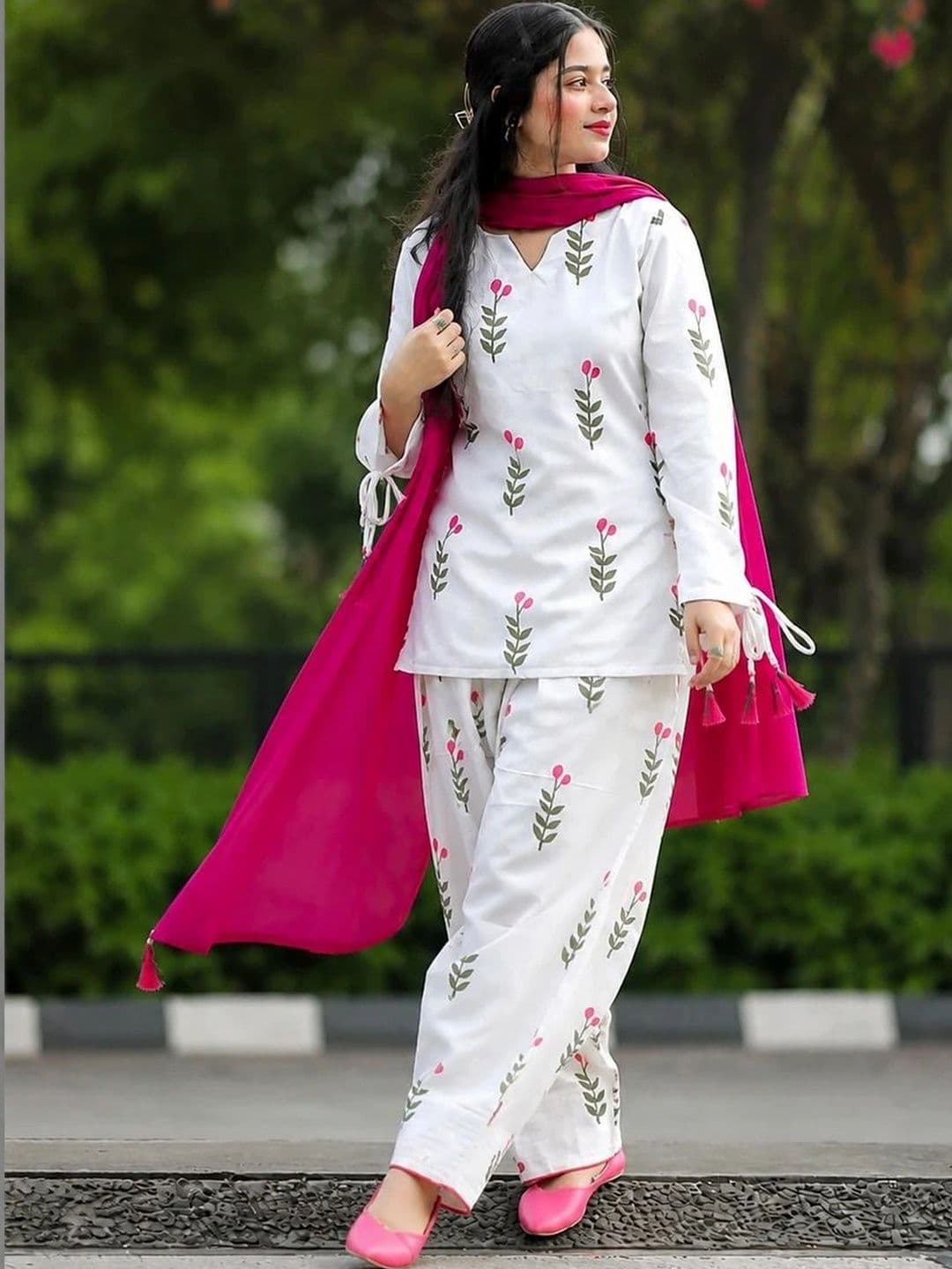 KALINI Women Floral Printed Regular Pure Cotton Kurta with Salwar & With Dupatta - view 1