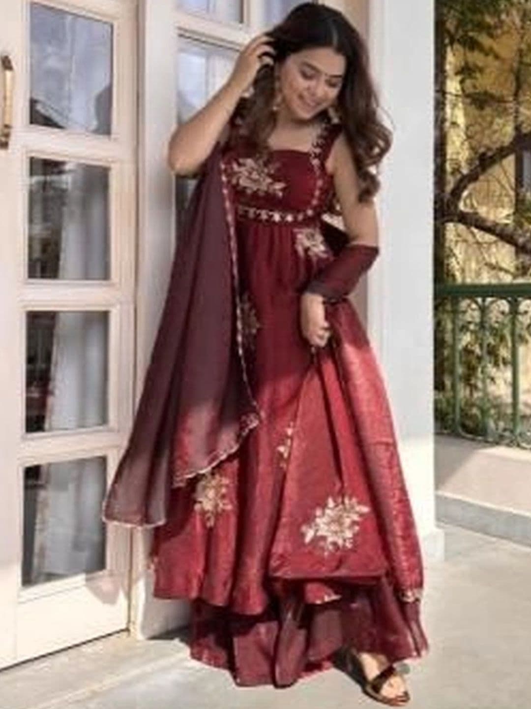 HAMSIKA Women Ethnic Motifs Embroidered Sequinned Kurta with Palazzos & Dupatta - view 1