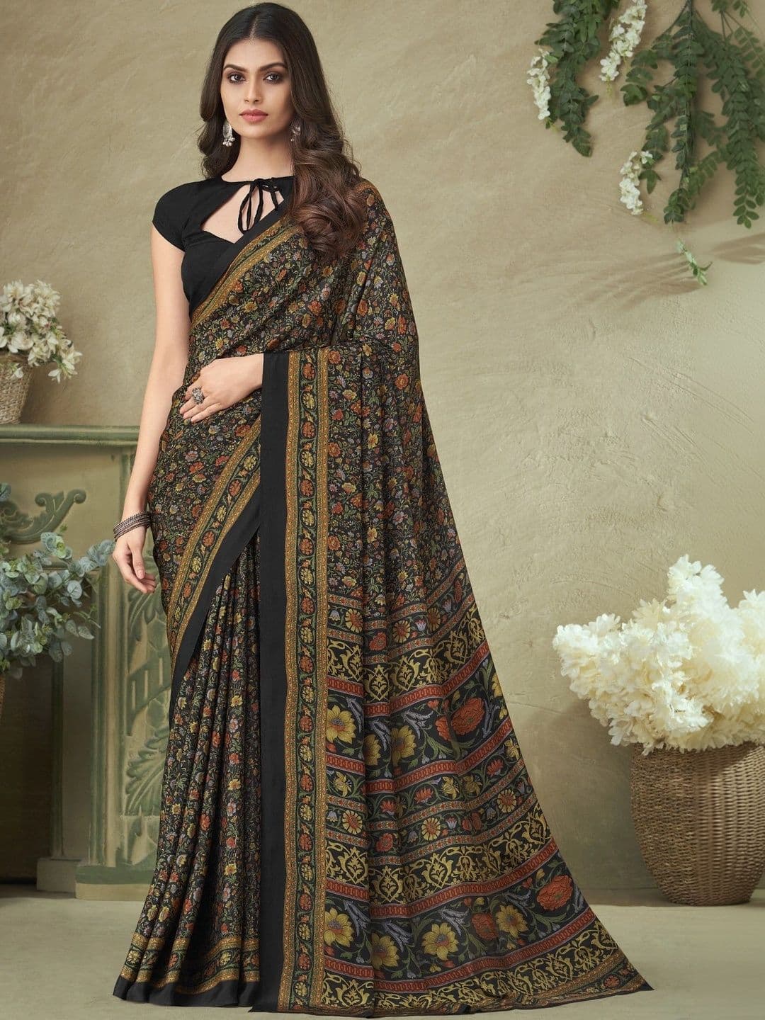 Moda Rapido Floral Pure Crepe Saree - view 1