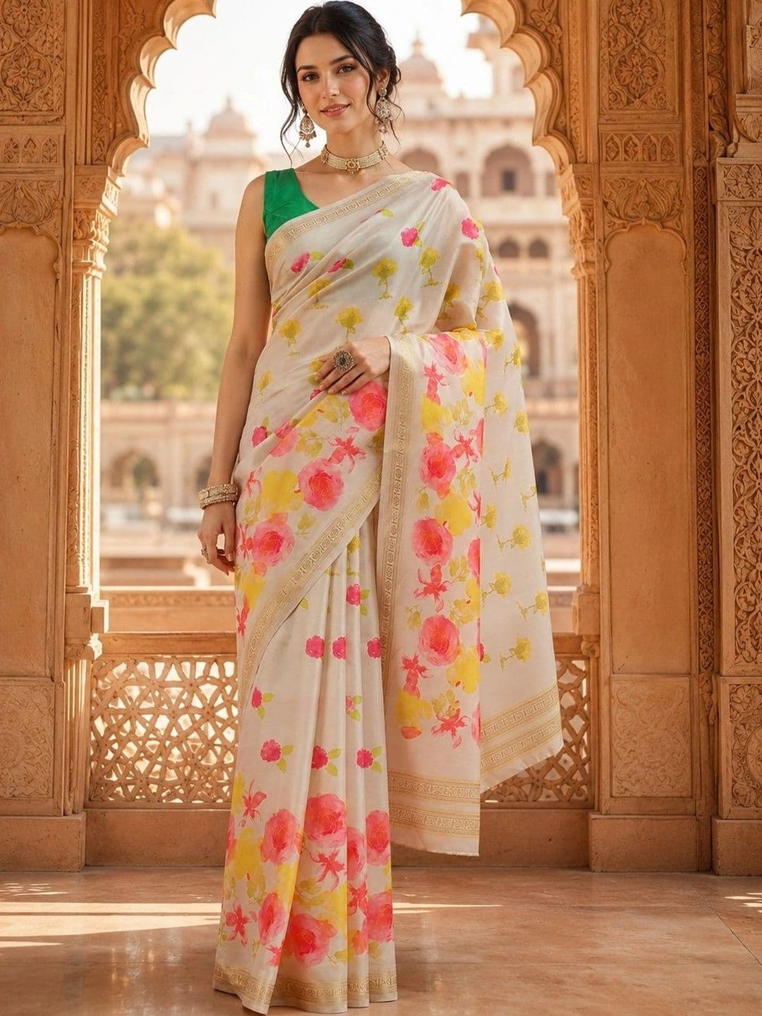 HERE&NOW Ethnic Motifs Zari Silk Cotton Handloom Kasavu Saree - view 1