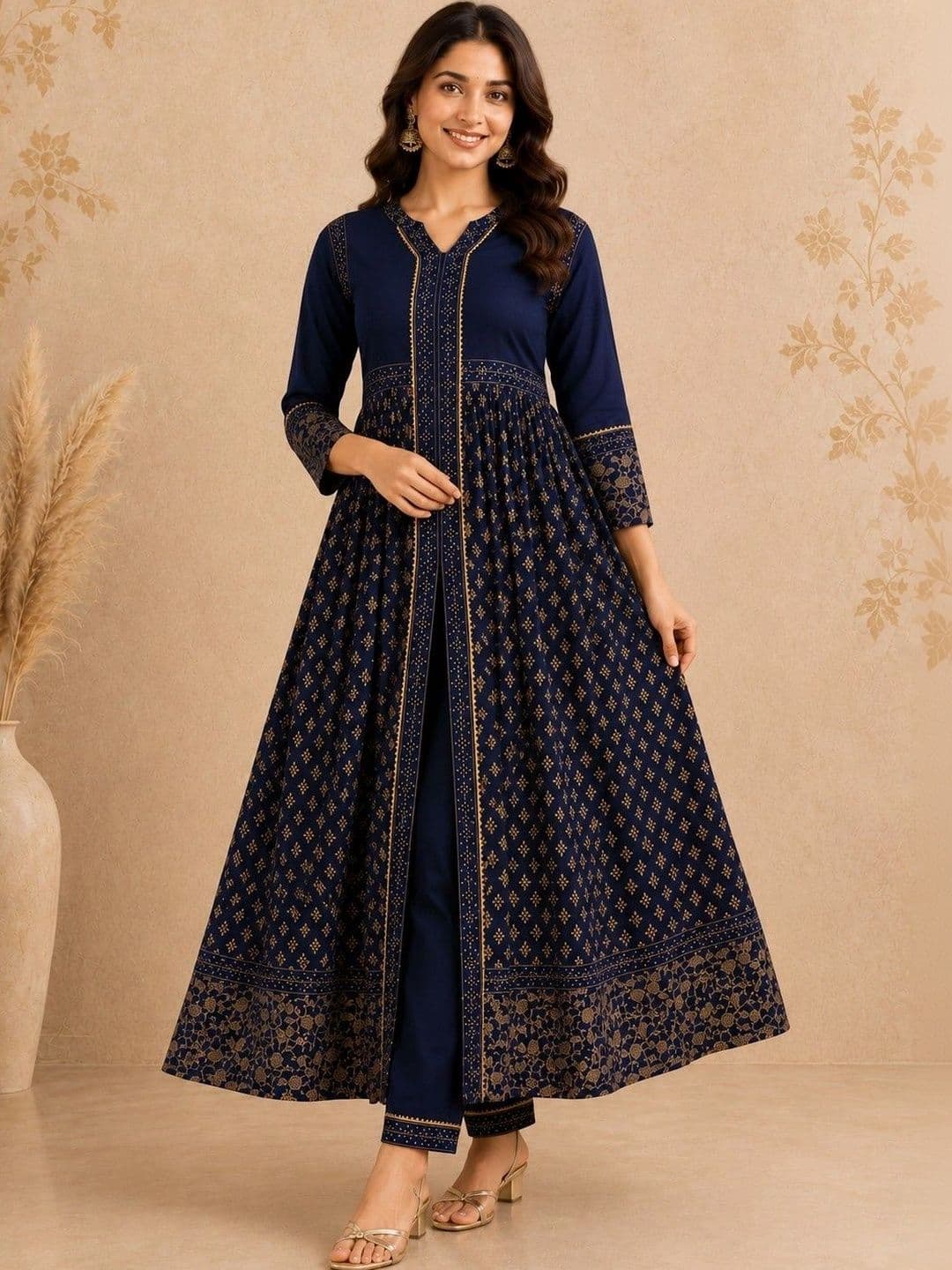 HERE&NOW Women Ethnic Motifs Printed Regular Kurta with Trousers - view 1