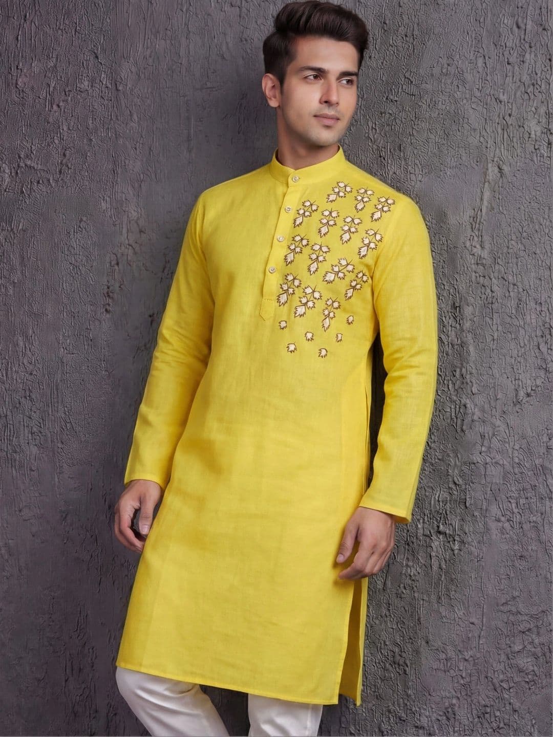 Tibra Collection Men Embroidered Thread Work Floral Kurta - view 1