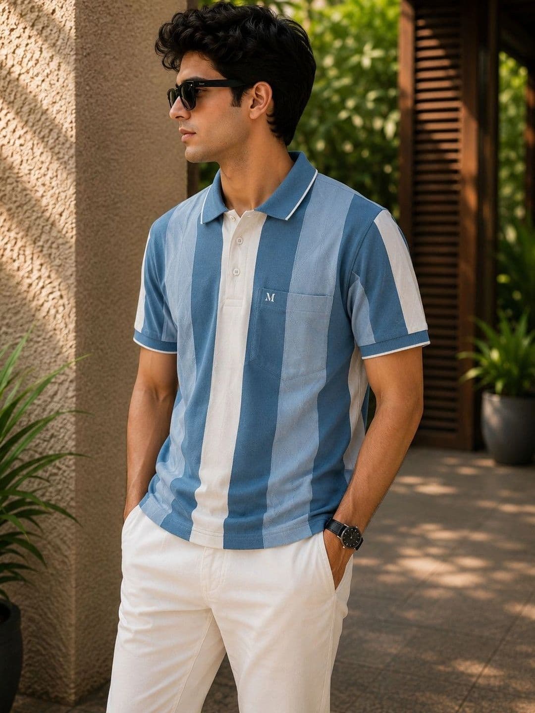 MNO Men Striped Polo Collar T-shirt - view 1