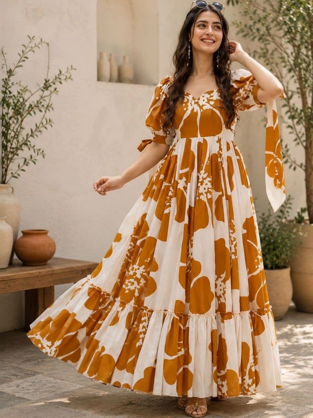 KAVYA FASHION Printed Pure Cotton Square Neck Gown Ethnic Dresses - view 1