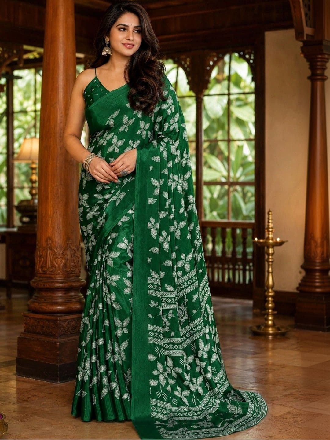 JANOI Floral Pure Crepe Saree - view 1