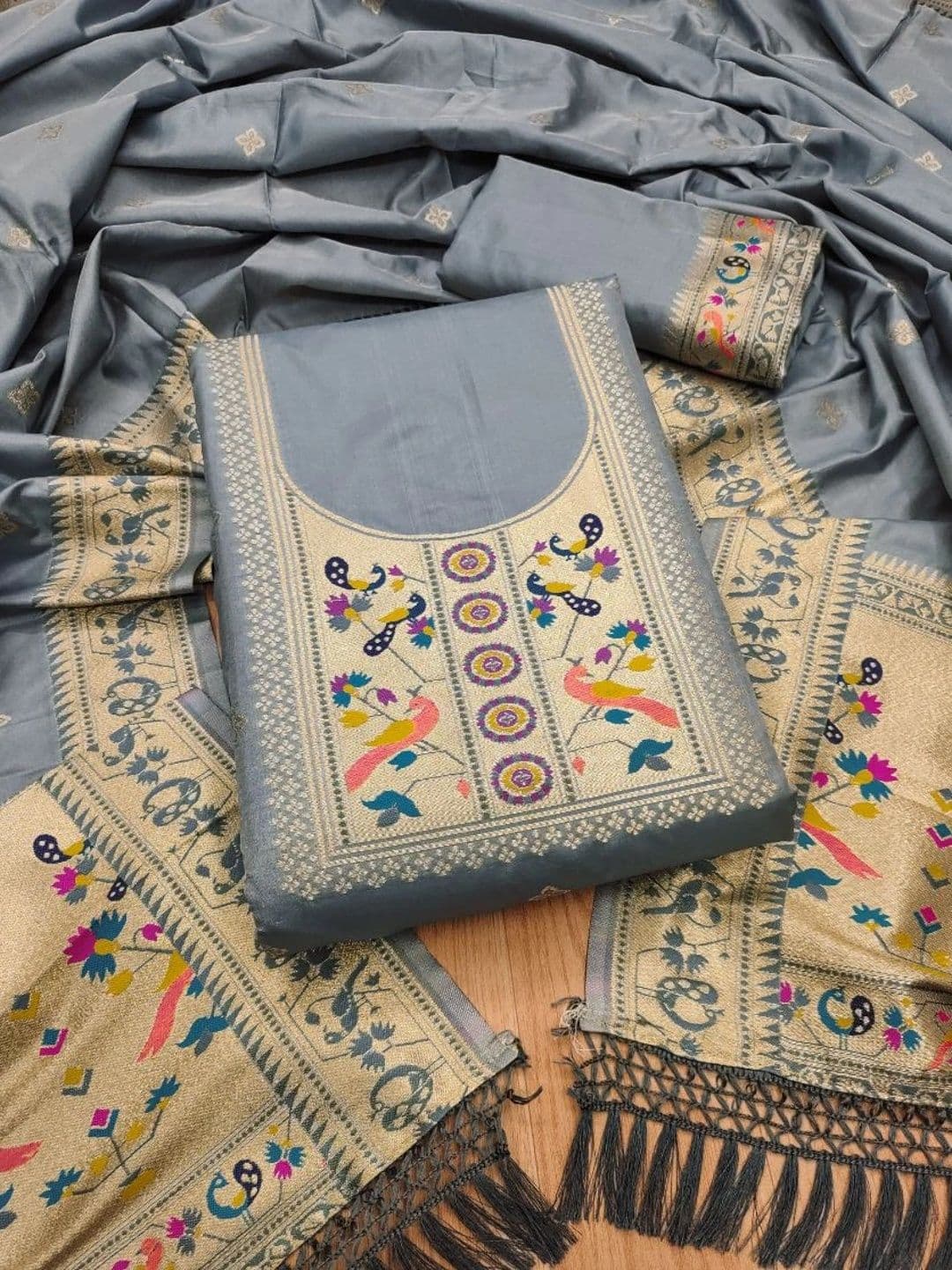 Mitera Pure Silk Unstitched Dress Material - view 1