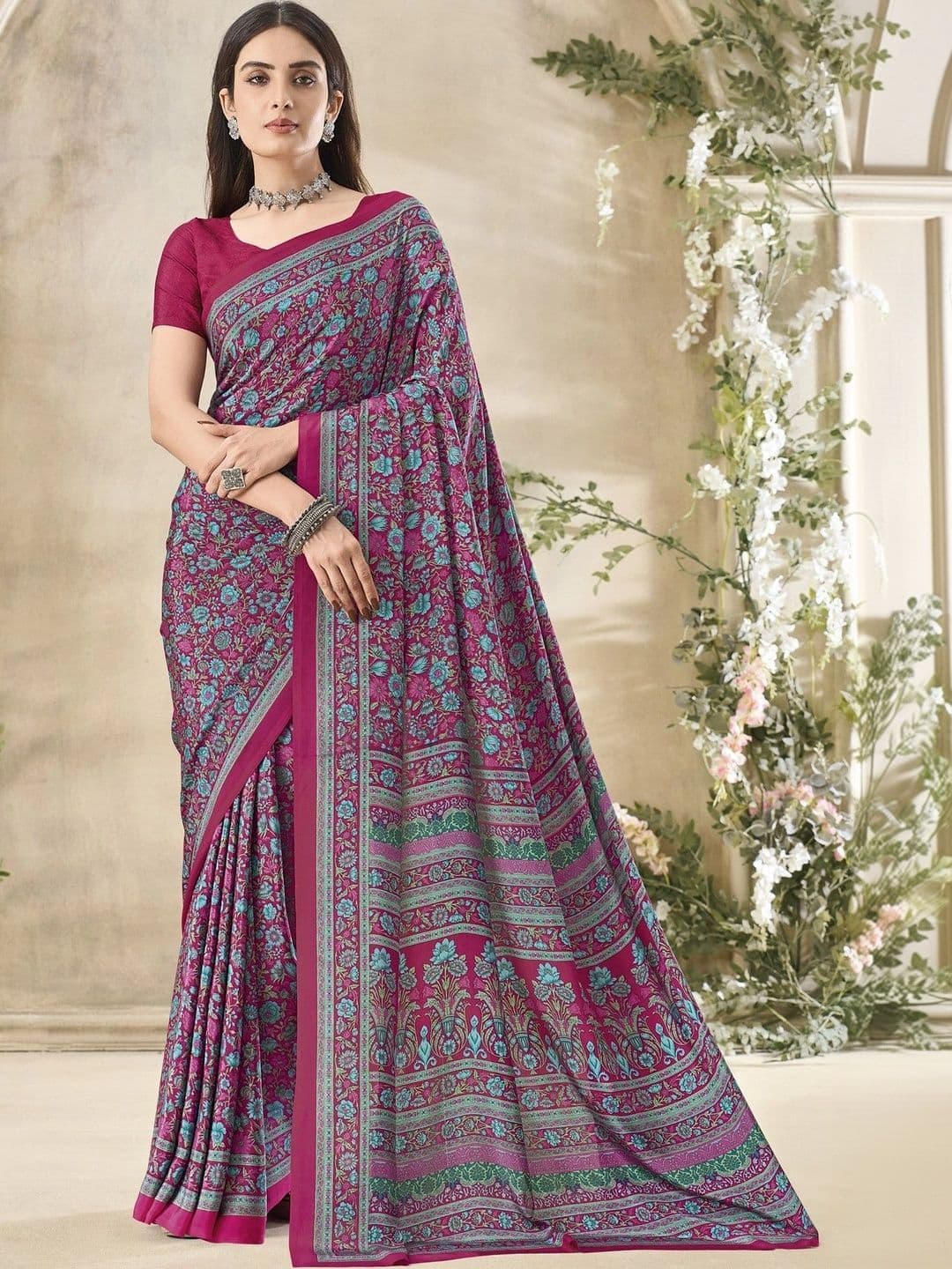 KALINI Floral Pure Crepe Saree - view 1