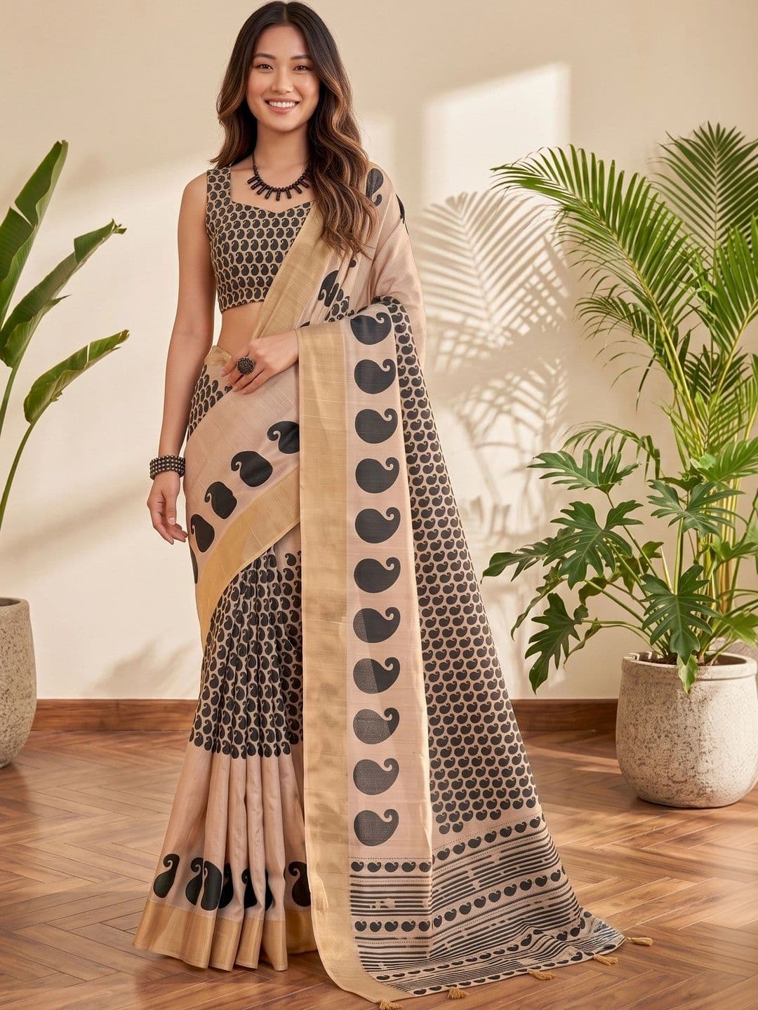 100 Dreams Women Silk Blend Handloom Tussar Saree - view 1