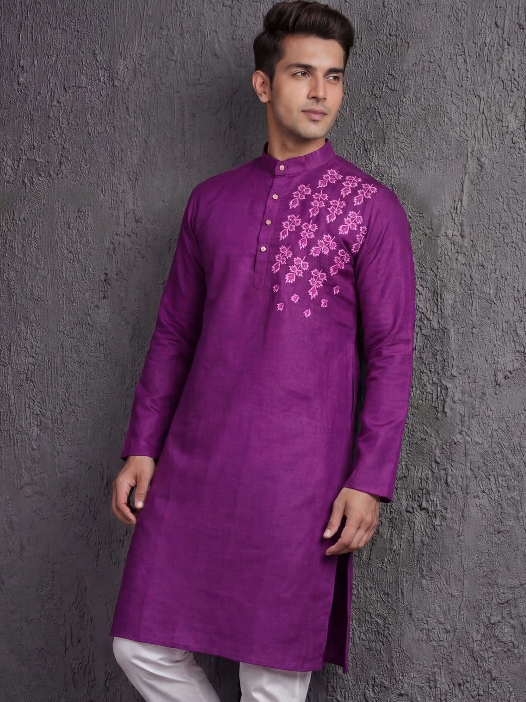 Tibra Collection Men Embroidered Thread Work Floral Kurta - view 1