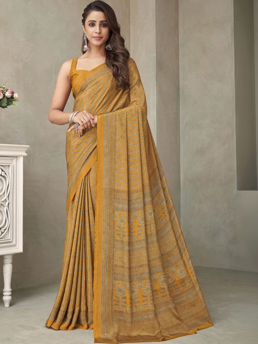 Ambuja International Floral Pure Crepe Saree - view 1