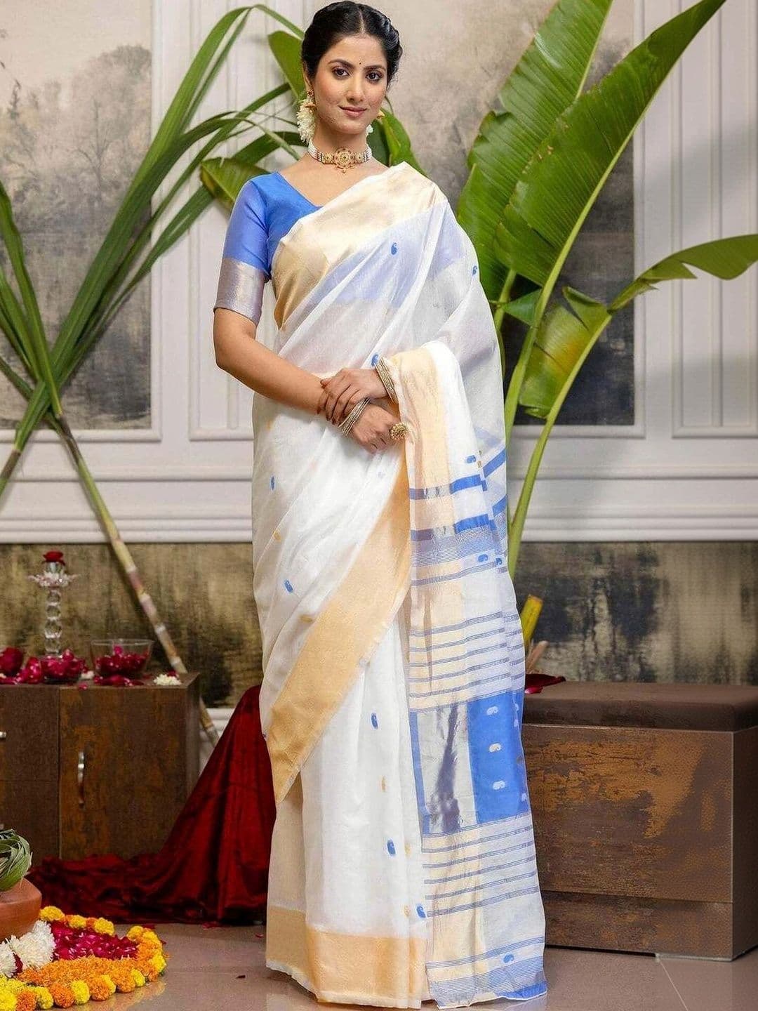 Sangria Woven Design Pure Linen Designer Saree - view 1