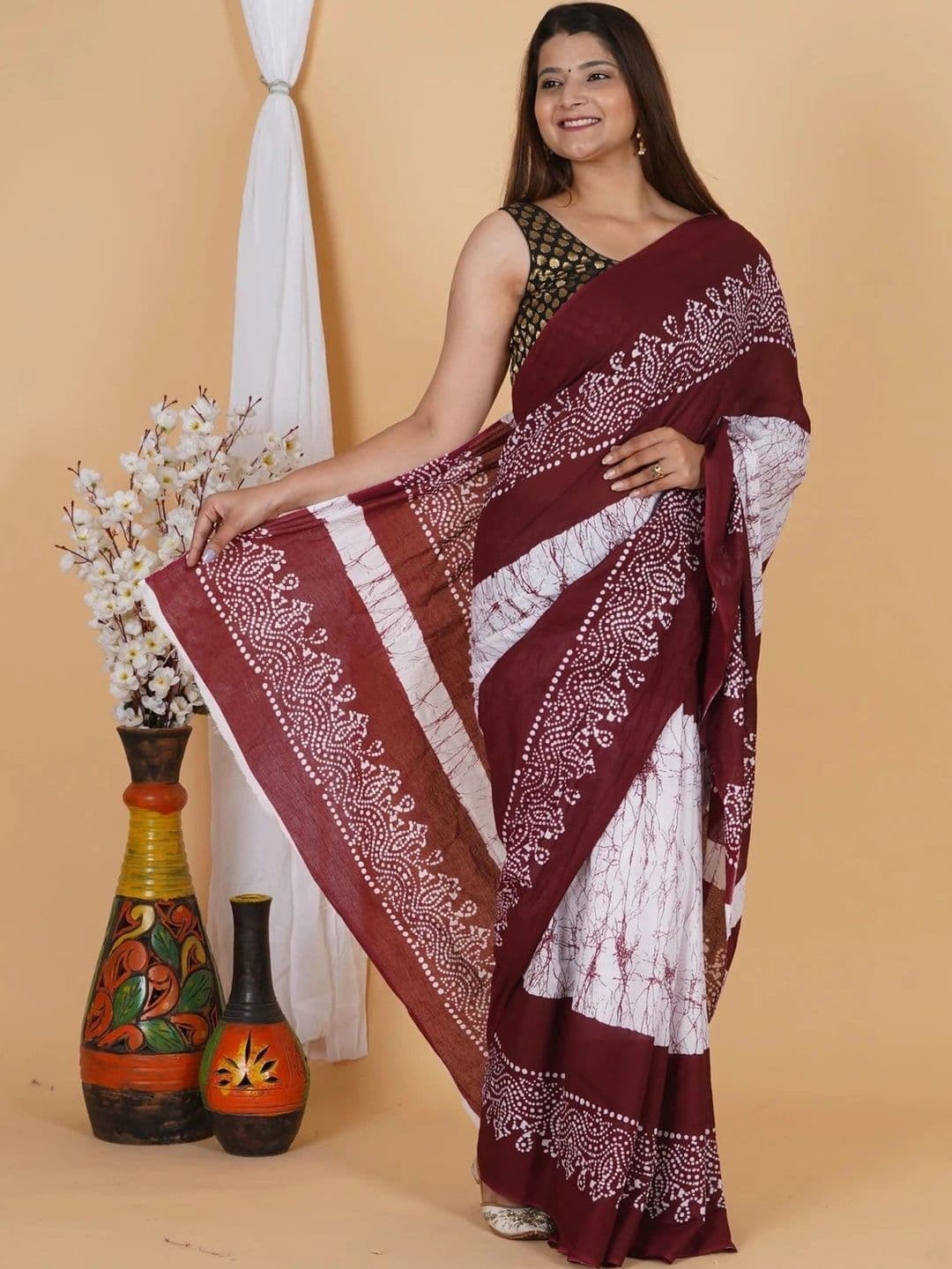 RJ CREATION Ethnic Motifs Pure Cotton Saree - view 1