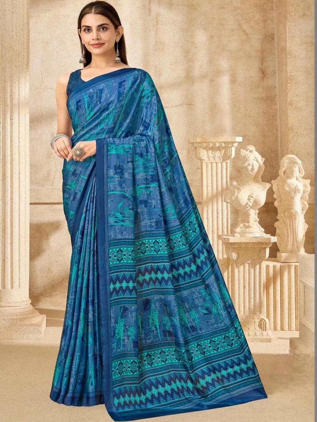 Ambuja International Floral Pure Crepe Saree - view 1