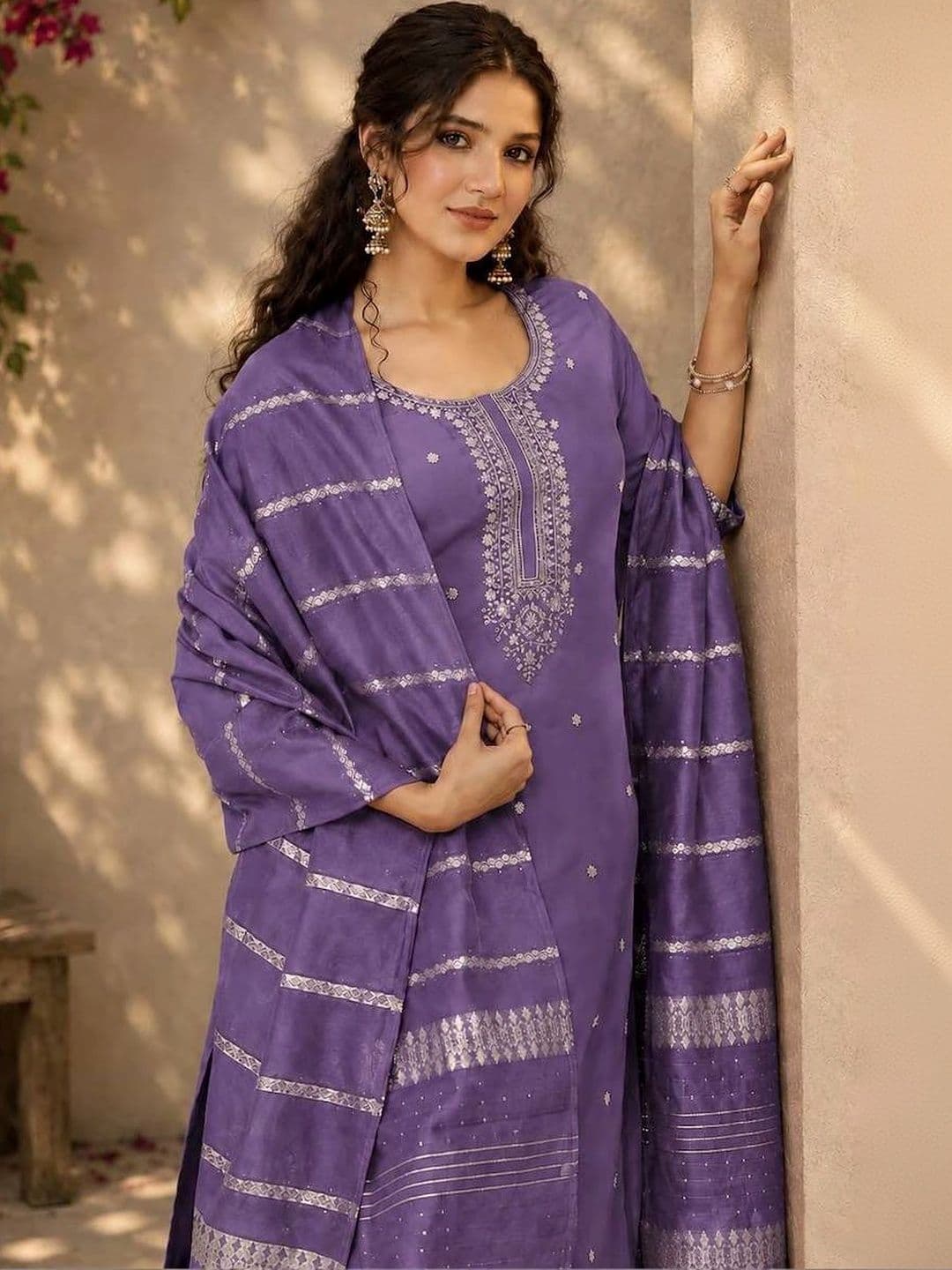 KALINI Women Embroidered Regular Thread Work Kurta with Trousers & With Dupatta - view 1