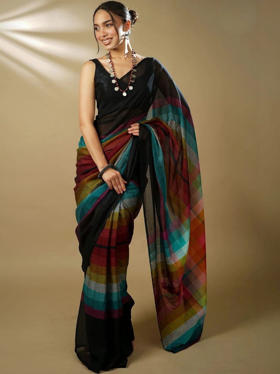 Sangria Floral Pure Linen Designer Saree - view 1